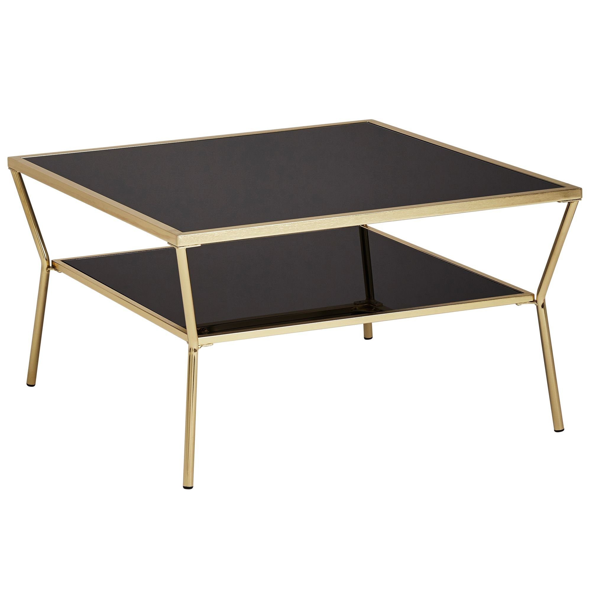 Quadratisch), x (70 Modern 70 Großer Couchtisch Wohnzimmertisch, Metallgestell Ebenen cm Gold Wohnling WL5.992 Beistelltisch 2