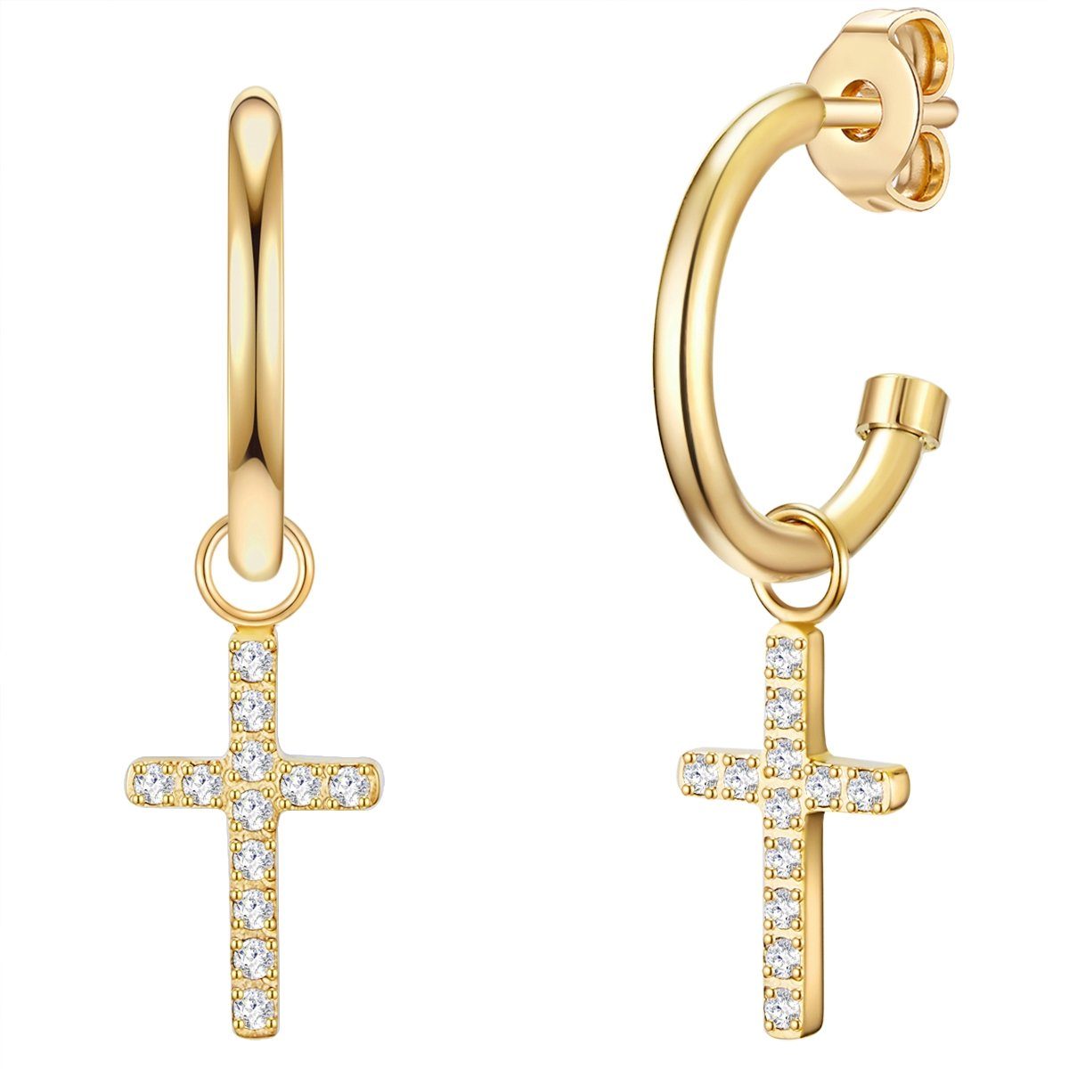 Eastside Paar Creolen Ohrschmuck aus Edelstahl, in gelbvergoldet, Zirkonia, günstig online kaufen