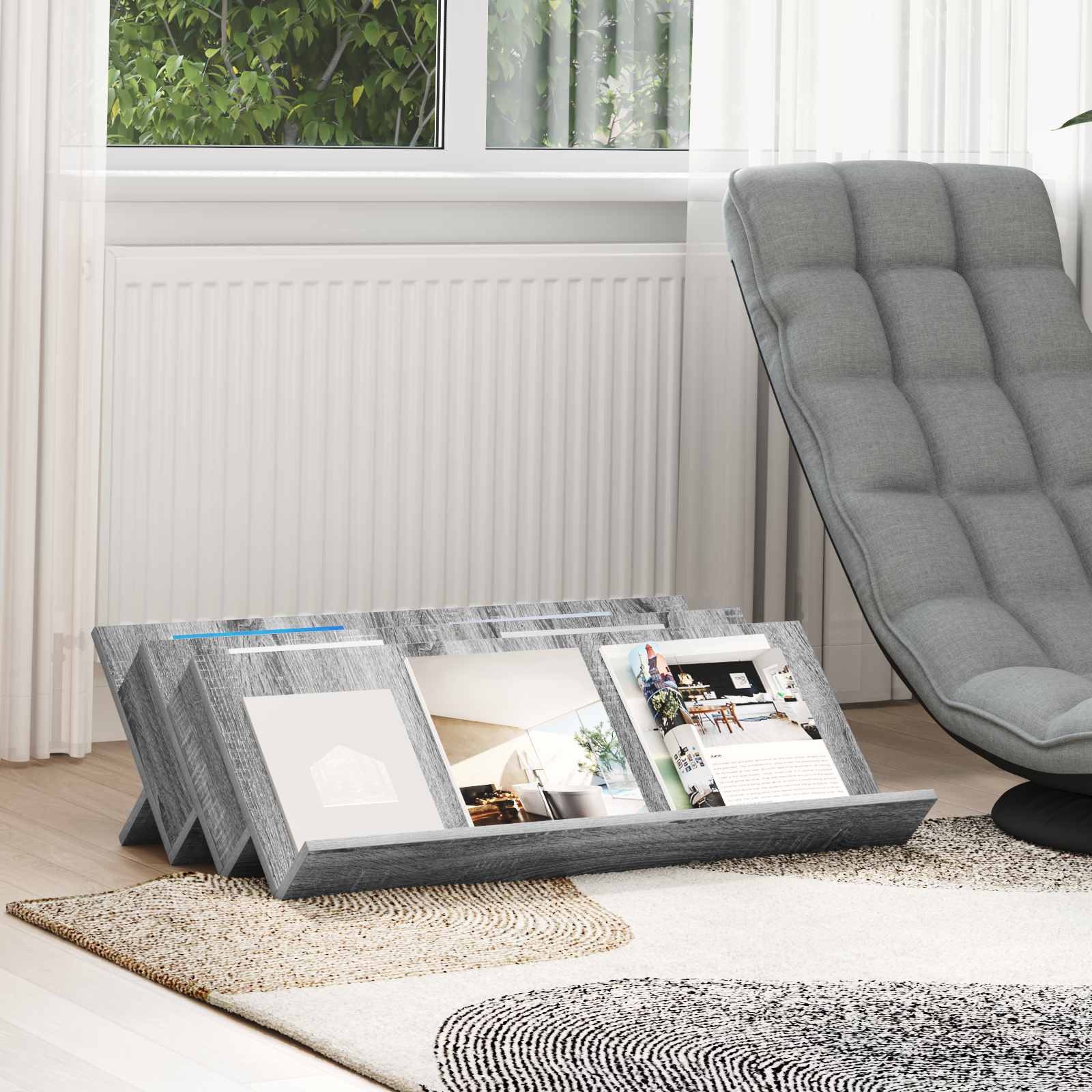 vidaXL Zeitungsständer Magazinregal Graues Sonoma 90 x 53 x 28,5 cm Holzwerkstoff (1 St)