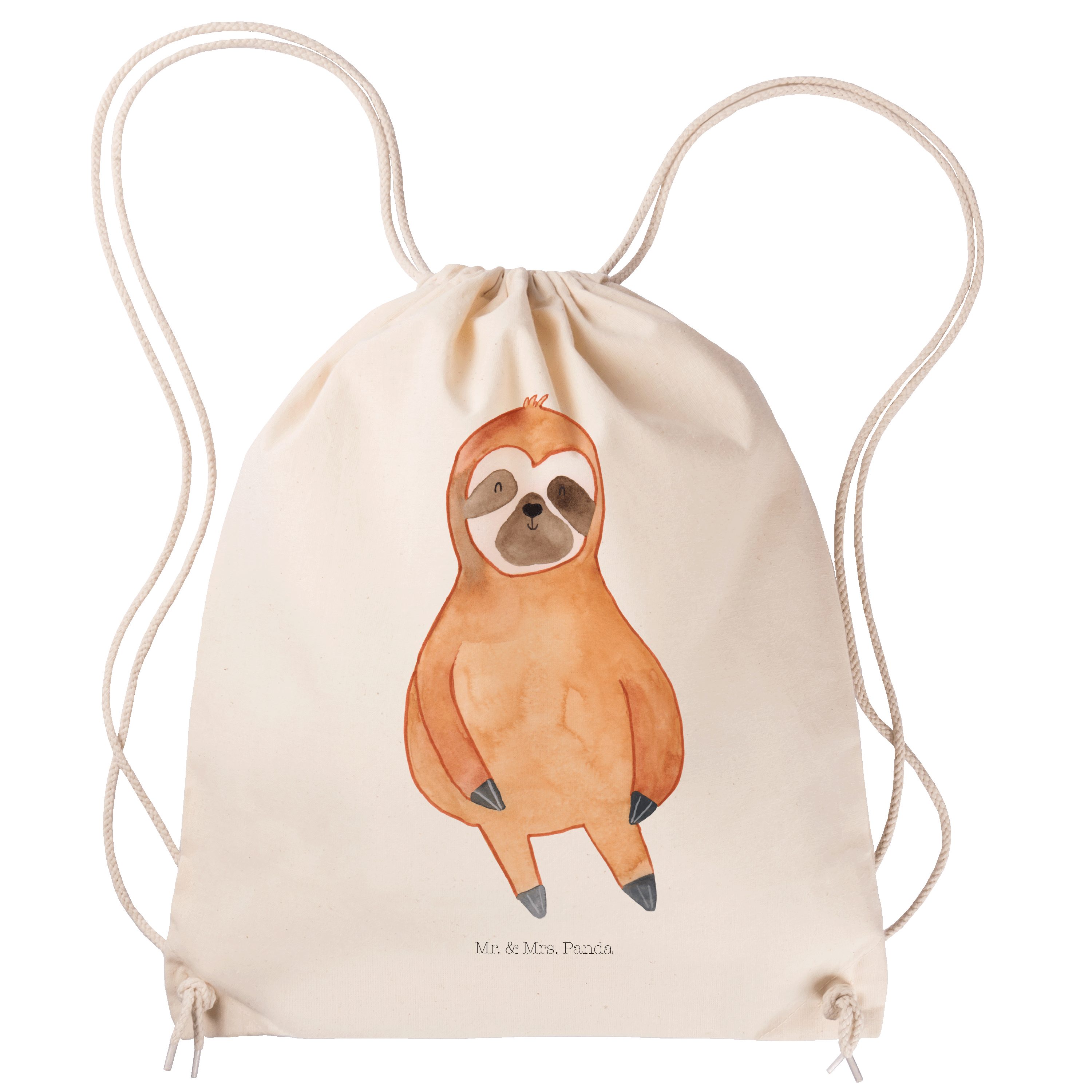 Mr. & Mrs. Panda Sporttasche Faultier Zufrieden - Transparent - Geschenk, Glücklich, Tasche, Beute (1-tlg) | Canvas-Taschen