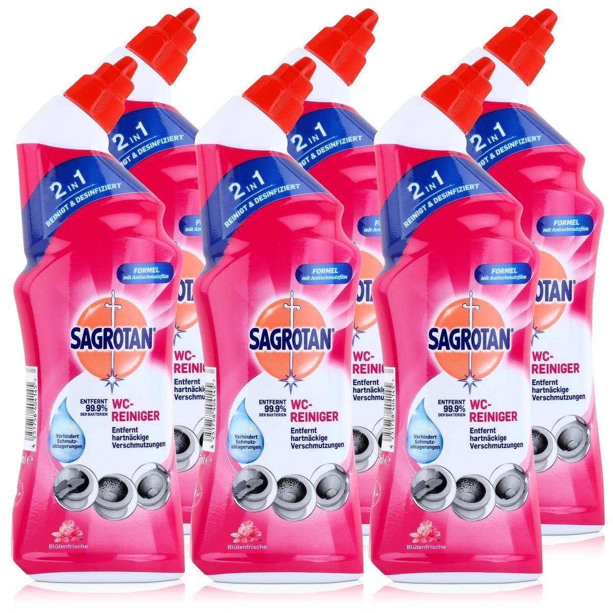 Sagrotan WC-Reiniger Blütenfrische 750ml - WC-Frische (6er Pack) WC-Reiniger