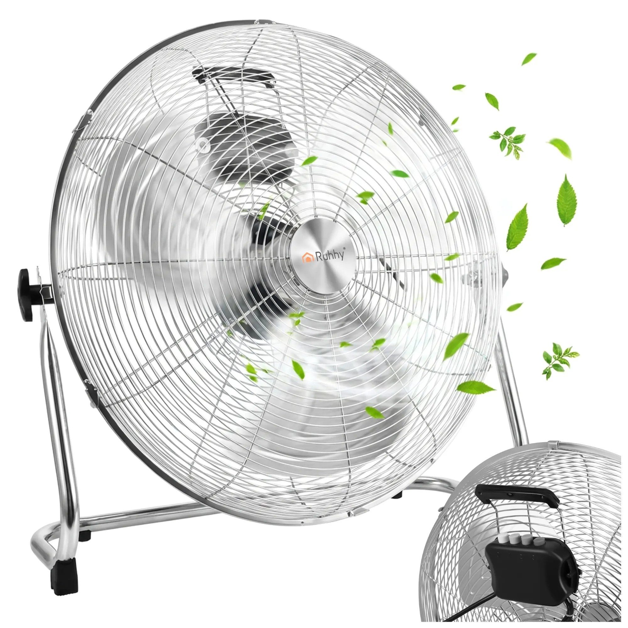 Ruhhy Bodenventilator Industrieventilator Luftumwälzer, 130W, Kugellager, 3 Stufen, Aluminiumflügel