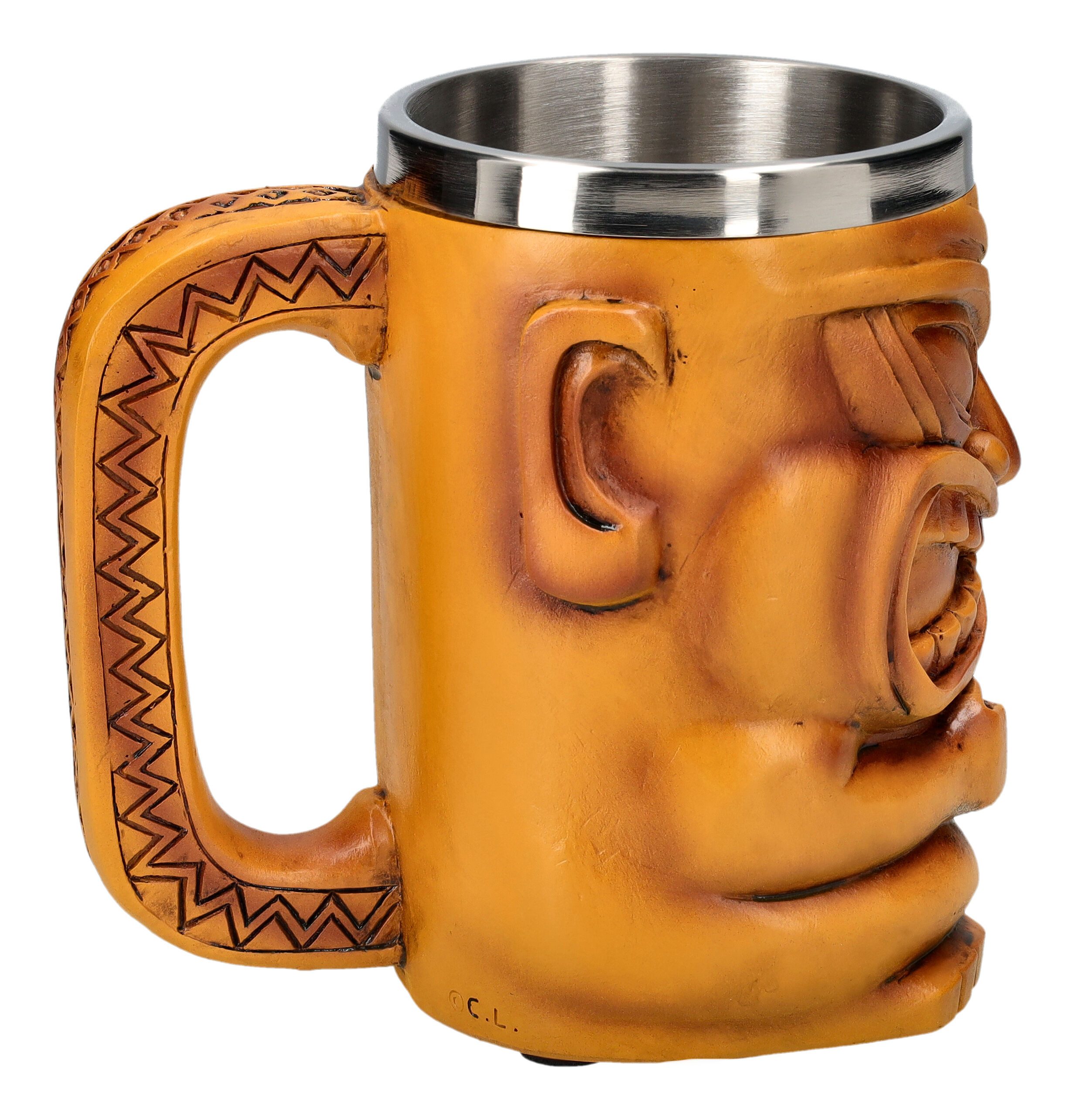 Figuren Shop GmbH Bierkrug Krug - Tiki Becher - Mythologie Bierkrug Deko Bierbecher Götzenfigur, Kunststein (Polyresin), Edelstahl