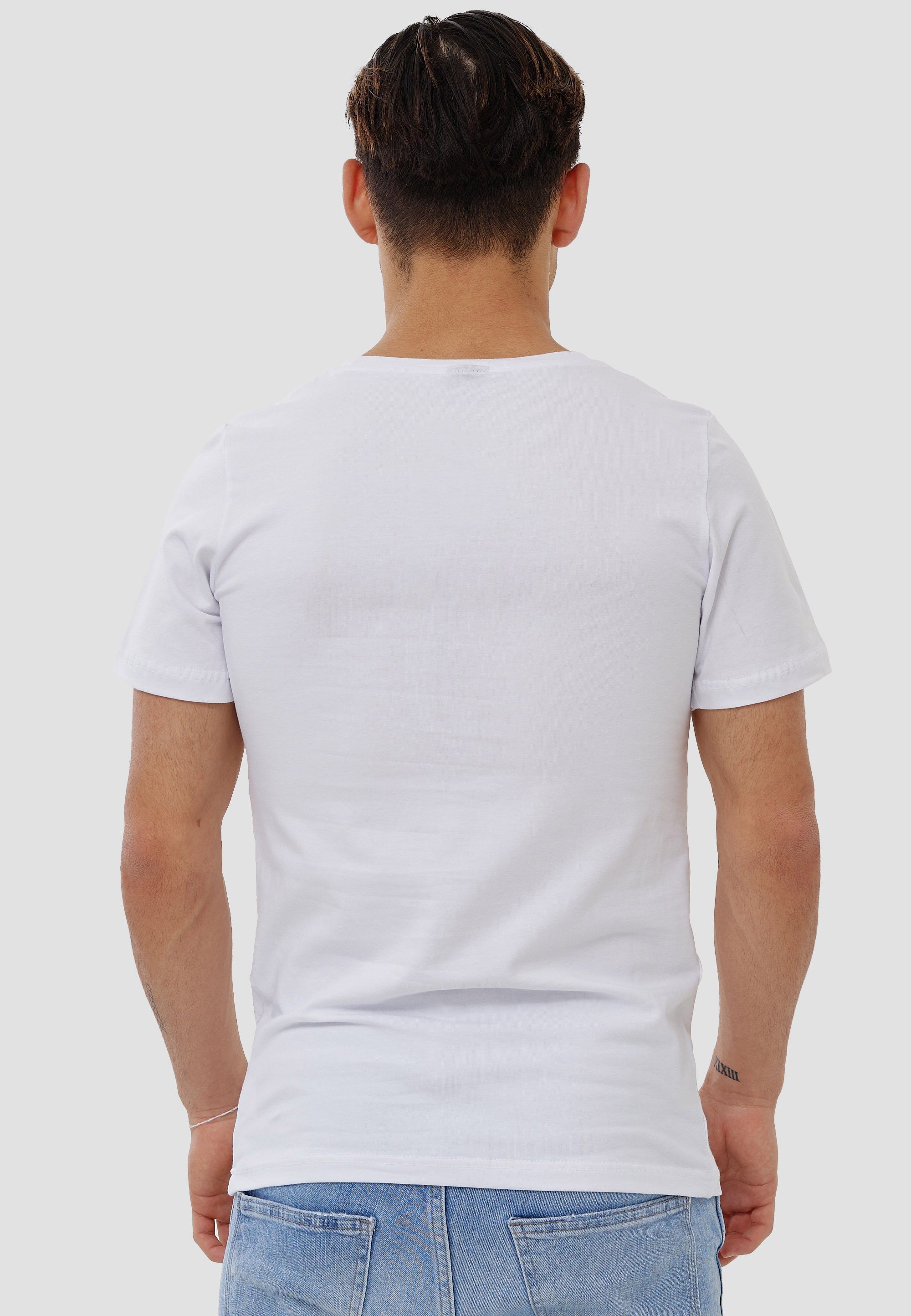 Casual Freizeit Fitness modischem T-Shirt OneRedox Weiß (Shirt TS-3719C im Polo Design) 1-tlg., Tee, Kurzarmshirt