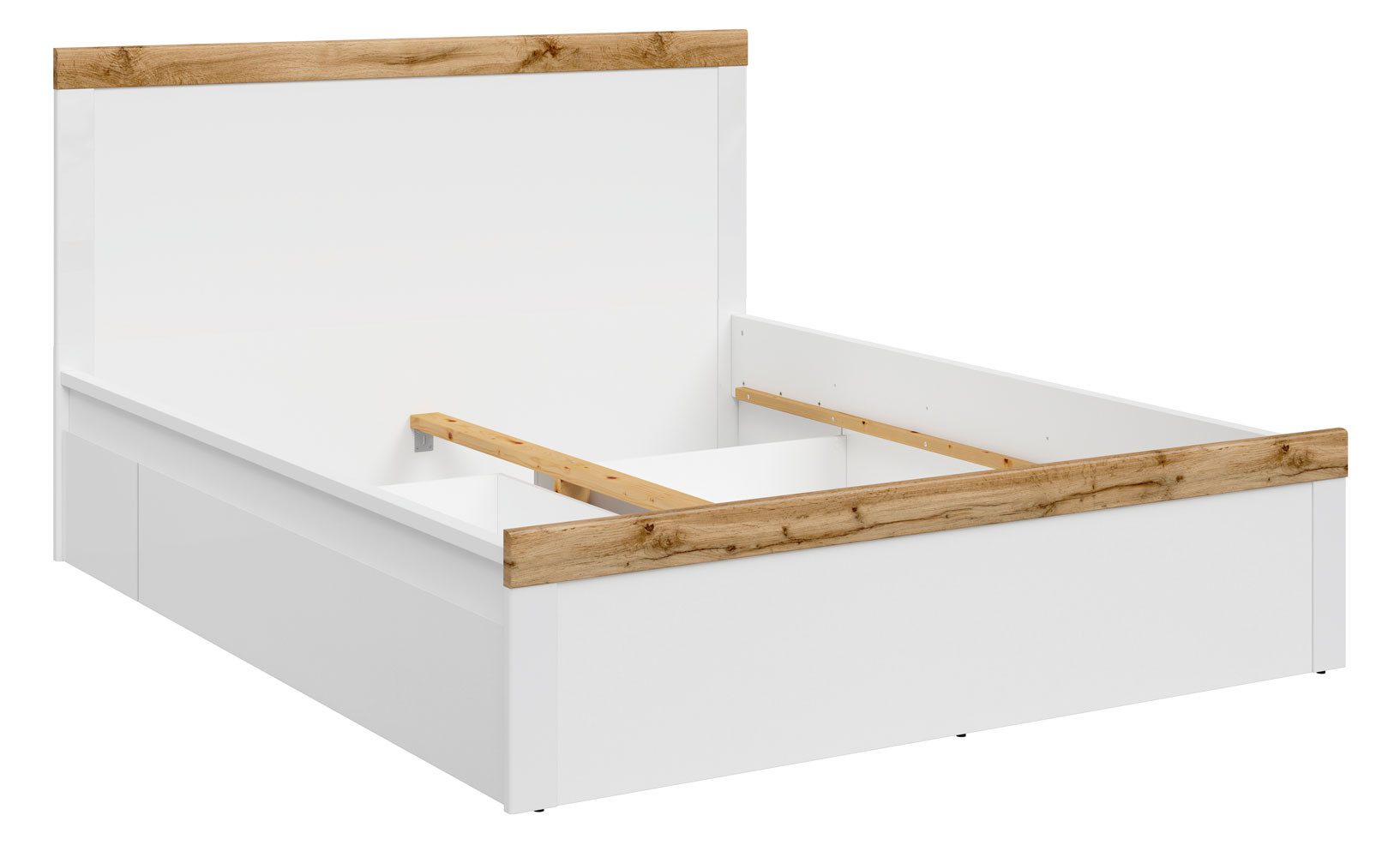 Feldmann-Wohnen Futonbett Holten (Ausführung mit 2 Bettschubladen, Hochglanz & Holz-Optik, 0-tlg., moderne Optik, Ausführung mit 2 Bettschubladen, Hochglanz & Holz-Optik), weiß Eiche Wotan Hochglanz Ausführung 140x200cm