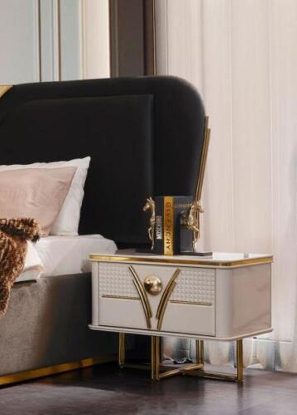 Modern Nachttische Schlafzimmer Luxus / Bett Set 2x Schlafzimmer-Set, Kleiderschrank), Doppelbett Grau / JVmoebel (Bett Garnitur 4tlg