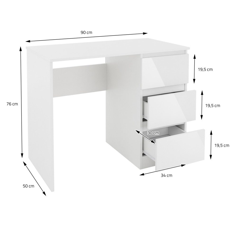 ML-DESIGN Schreibtisch Bürotisch mit 3 Schubladen Computertisch Arbeitstisch Laptoptisch, Homeoffice Büromöbel modern PC Tisch Weiß 90x76x50 cm mit Stauraum – Bild 4 von 4
