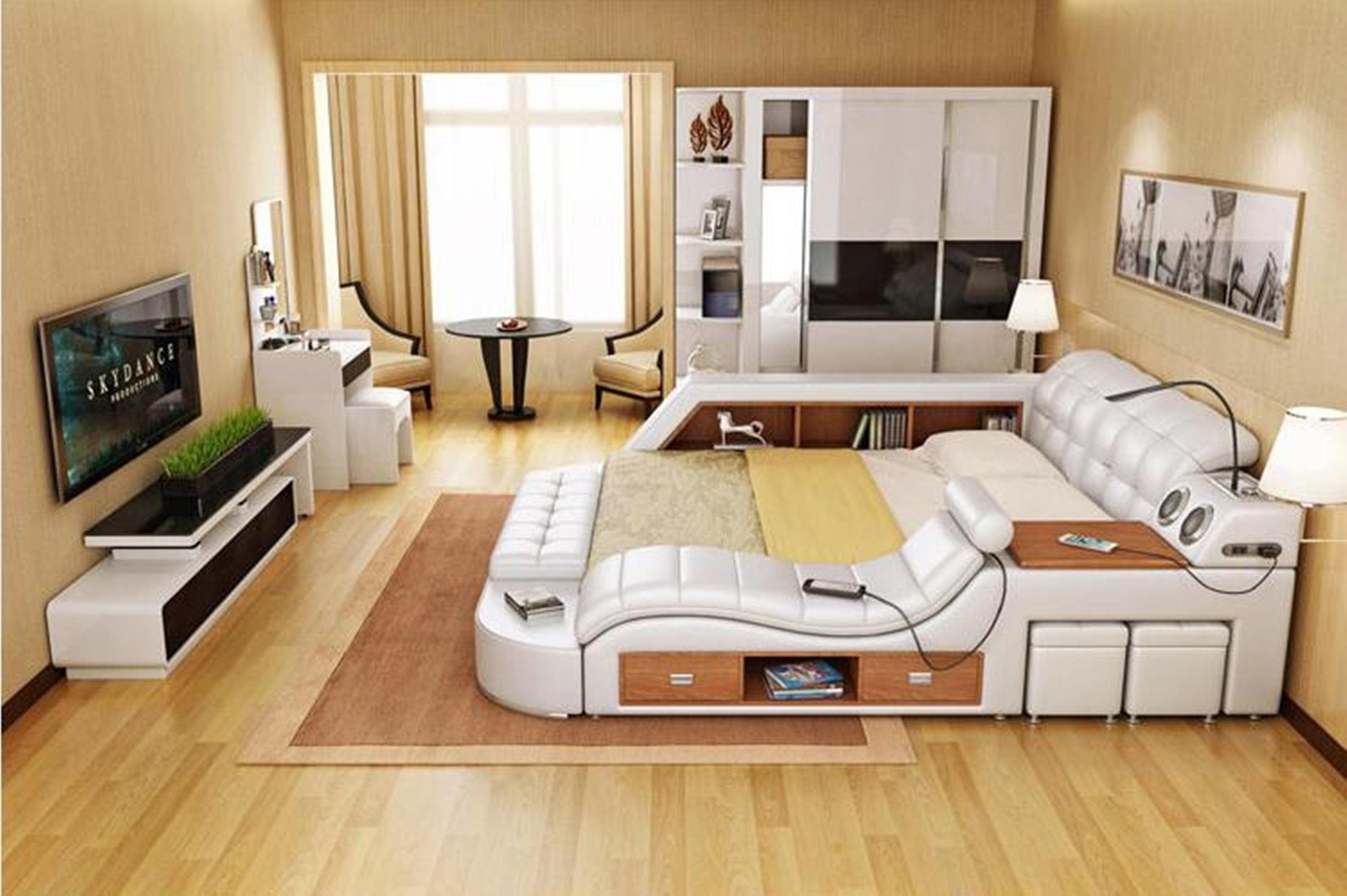 JVmoebel Multimediabett Bett Doppel Leder Polster Betten Multifunktion mit Massagefunktion, Made in Europa