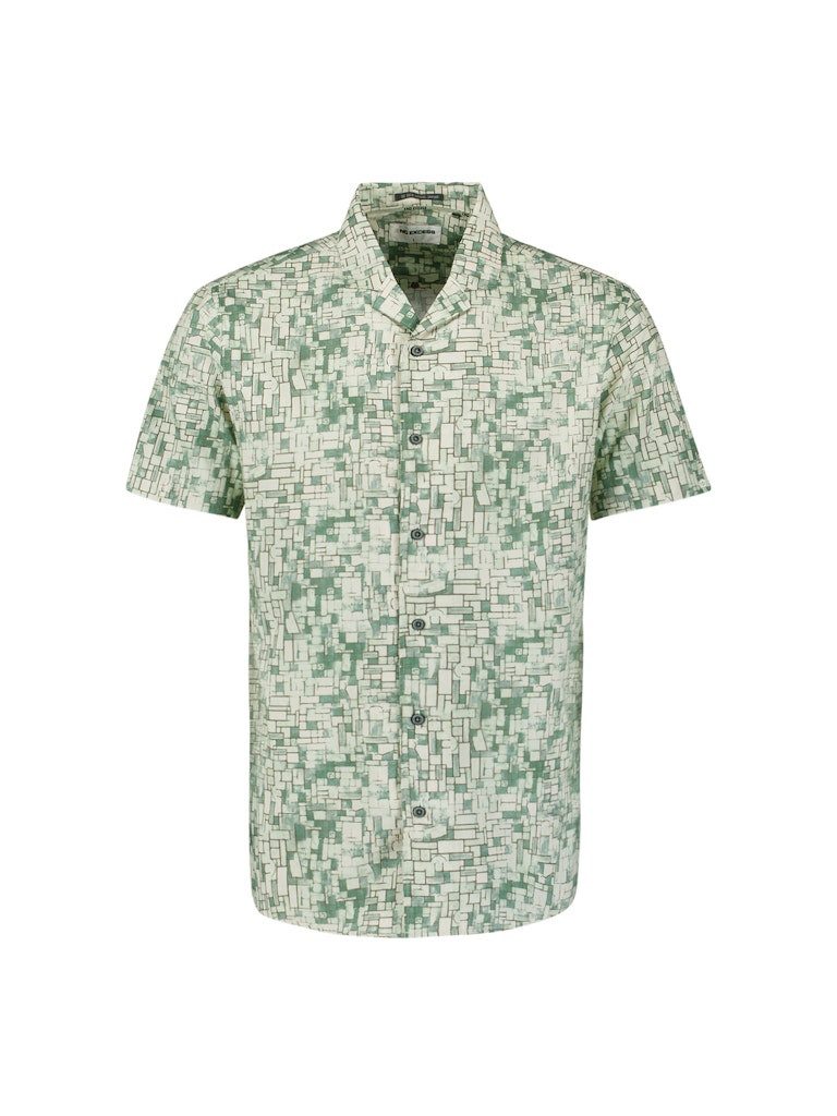 NO EXCESS Kurzarmhemd Shirt Short Sleeve Revers Collar Allover Printed GREEN