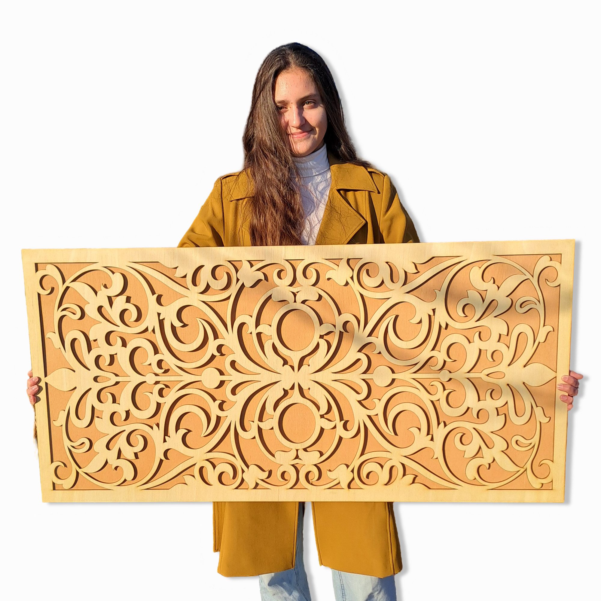 Wanddekoobjekt 3D WANDDEKO, hingucker, grosse moderne boho Ornament, Holz,2 Schichten