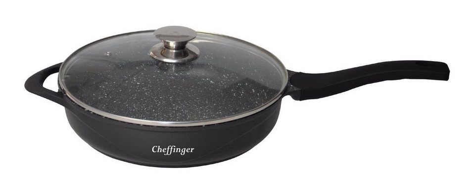 Cheffinger Grillpfanne Grillpfanne Alu Guss Ø28cm Steakpfanne Fischpfanne  Pfanne braten INDUKTION, Ergonomisch geformter Griff