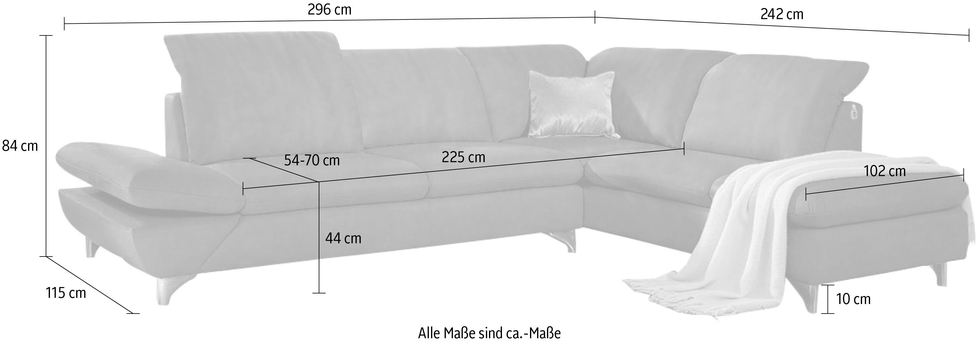 W.SCHILLIG Ecksofa Taoo, elegant und zeitlos, bequem, L-Form, Breite 296cm, mit Sitziefenverstellung & Kopfteilverstellung