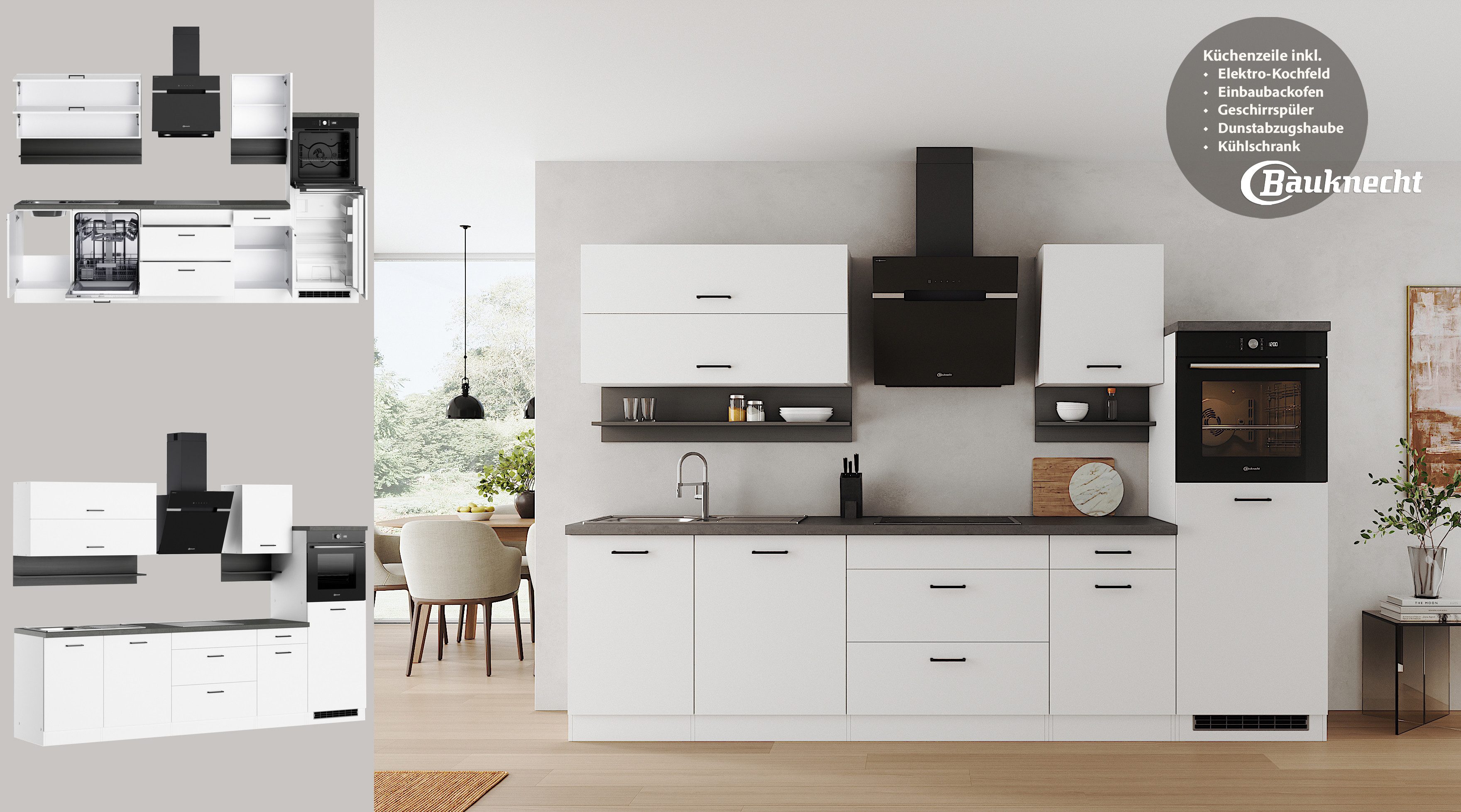 KOCHSTATION Küchenzeile Betty, Breite 300 cm, mit E-Geräten von Bauknecht