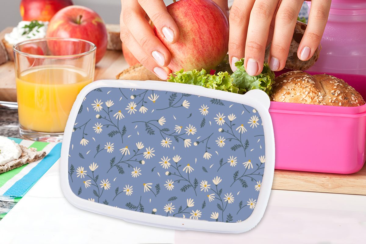 MuchoWow Lunchbox Blumen Brotdose rosa Kunststoff (2-tlg), Kinder, Brotbox Snackbox, - Erwachsene, Gänseblümchen, für Mädchen, Muster - Kunststoff