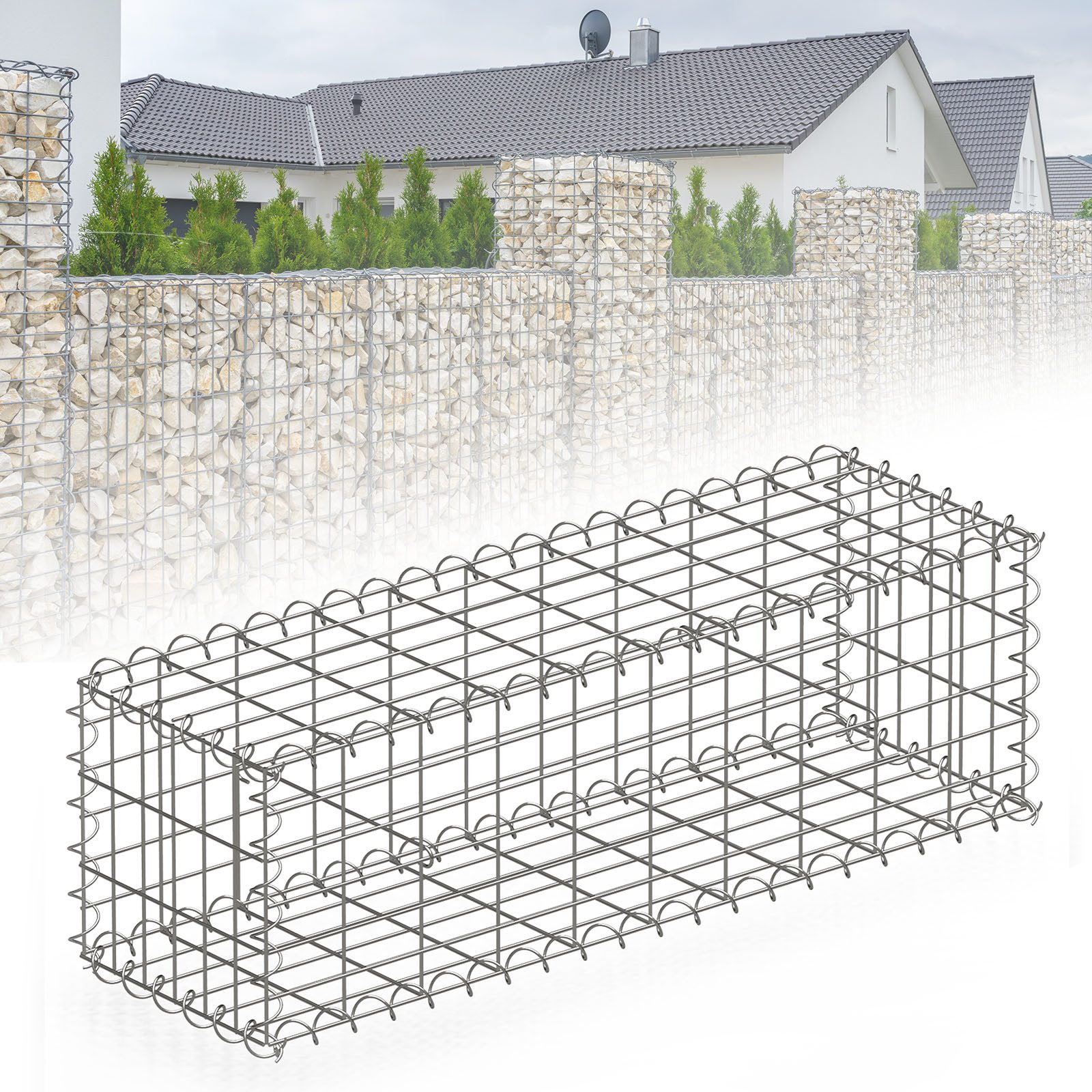 Floordirekt Gabionenzaun Lenox, Robuster, verzinkter Stahl, Langlebig & rostfrei, Maschenweite 5×10 cm – ideal für Natursteine