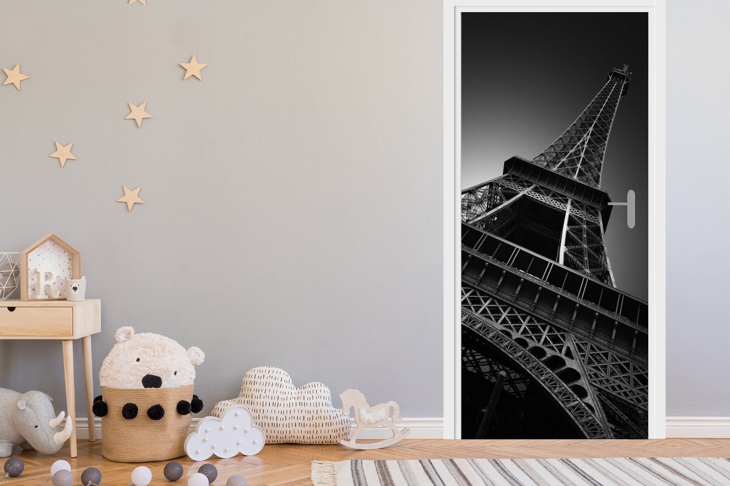 MuchoWow Türtapete Der Eiffelturm cm und Weiß, in St), bedruckt, Fototapete Tür, für 75x205 Türaufkleber, Schwarz (1 Matt