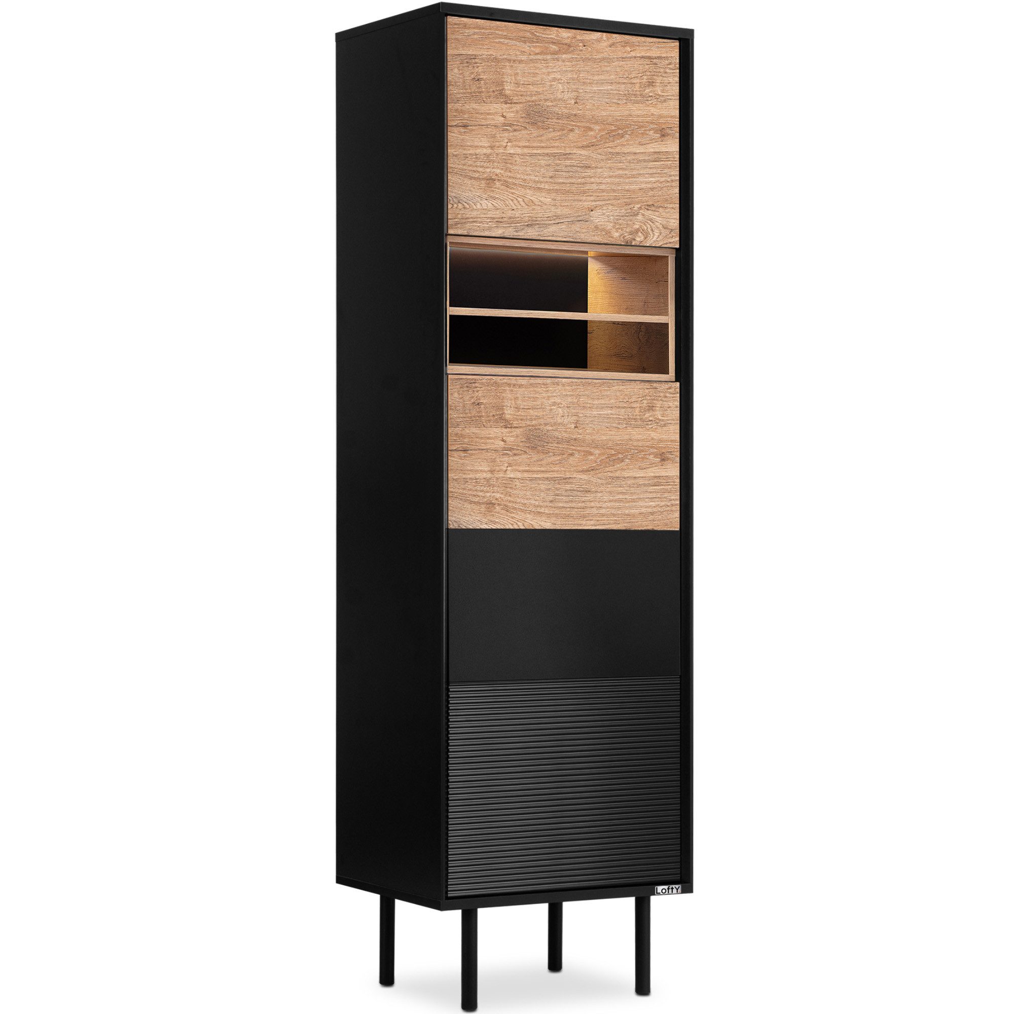 KONSIMO® Standregal LOFTY Bücherregal, Aktenregal, Höhe 174 cm, ohne Beleuchtung, abschließbares Regal, geriffelte Front, hergestellt in der EU