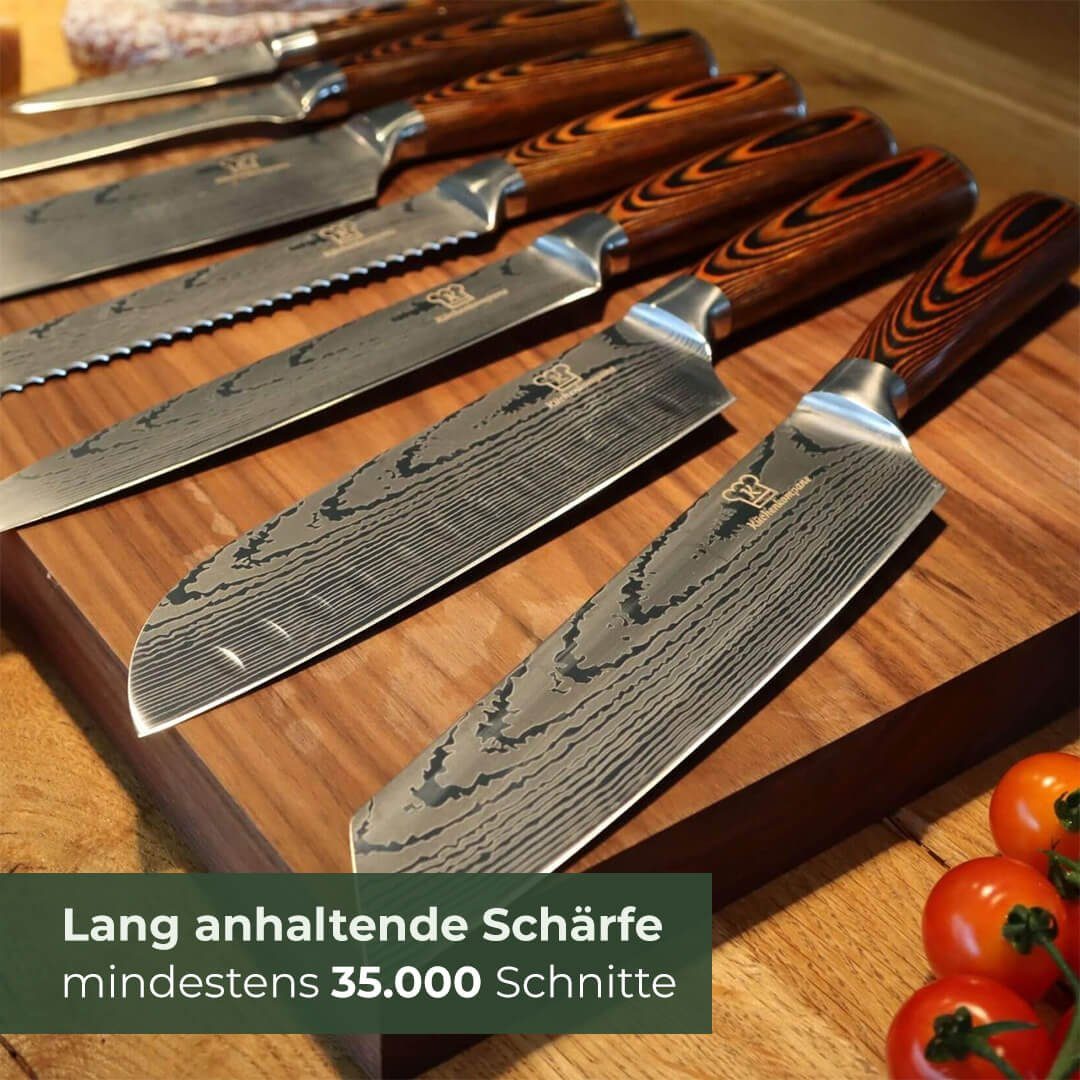 Küchenkompane Messer-Set Küchenkompane Messerset Akarui – 8-teilig – Pakkaholz & Damast-Optik (8-tlg)
