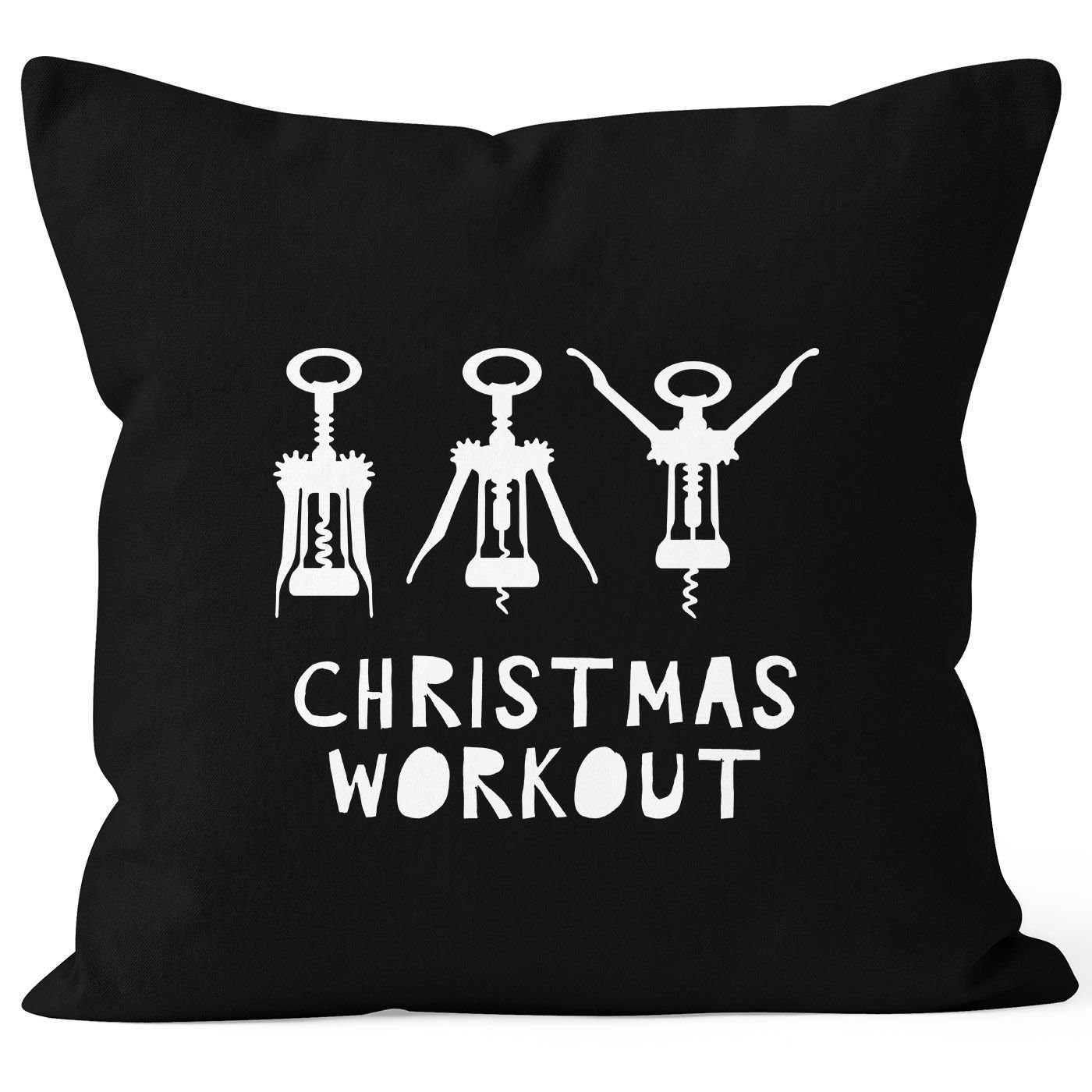 Weihnachten Fun Workout trinken schwarz Kissenbezug Wein lustig Flaschenöffner Dekokissen Korkenzieher Christmas MoonWorks MoonWorks®