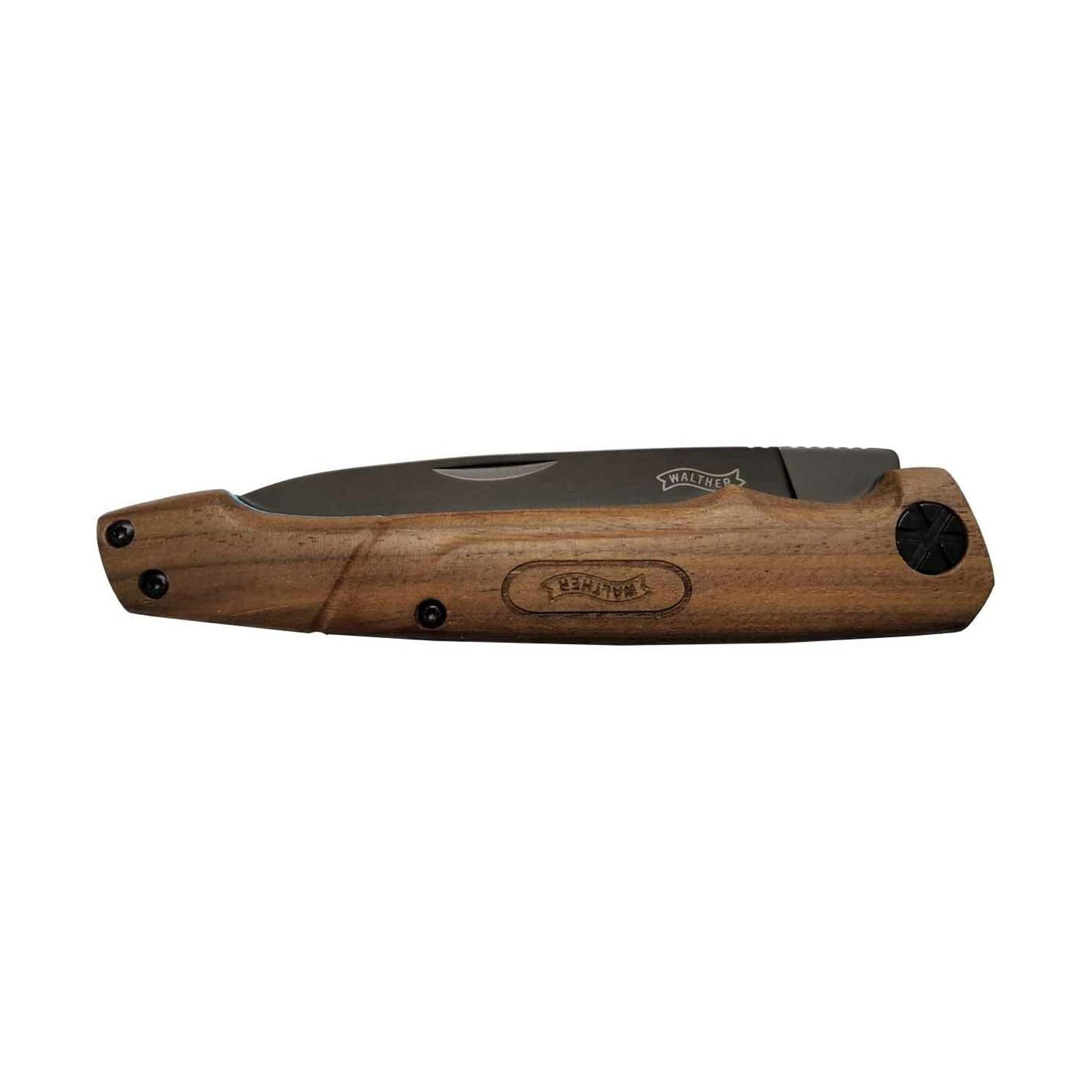 Walther Arms Taschenmesser Walther Taschenmesser 'Blue Wood' BWK 1, (1 St., ideal für Outdoor, Alltag & Abenteuer), titanbeschichtete Droppoint-Klinge aus robustem 440C Edelstahl