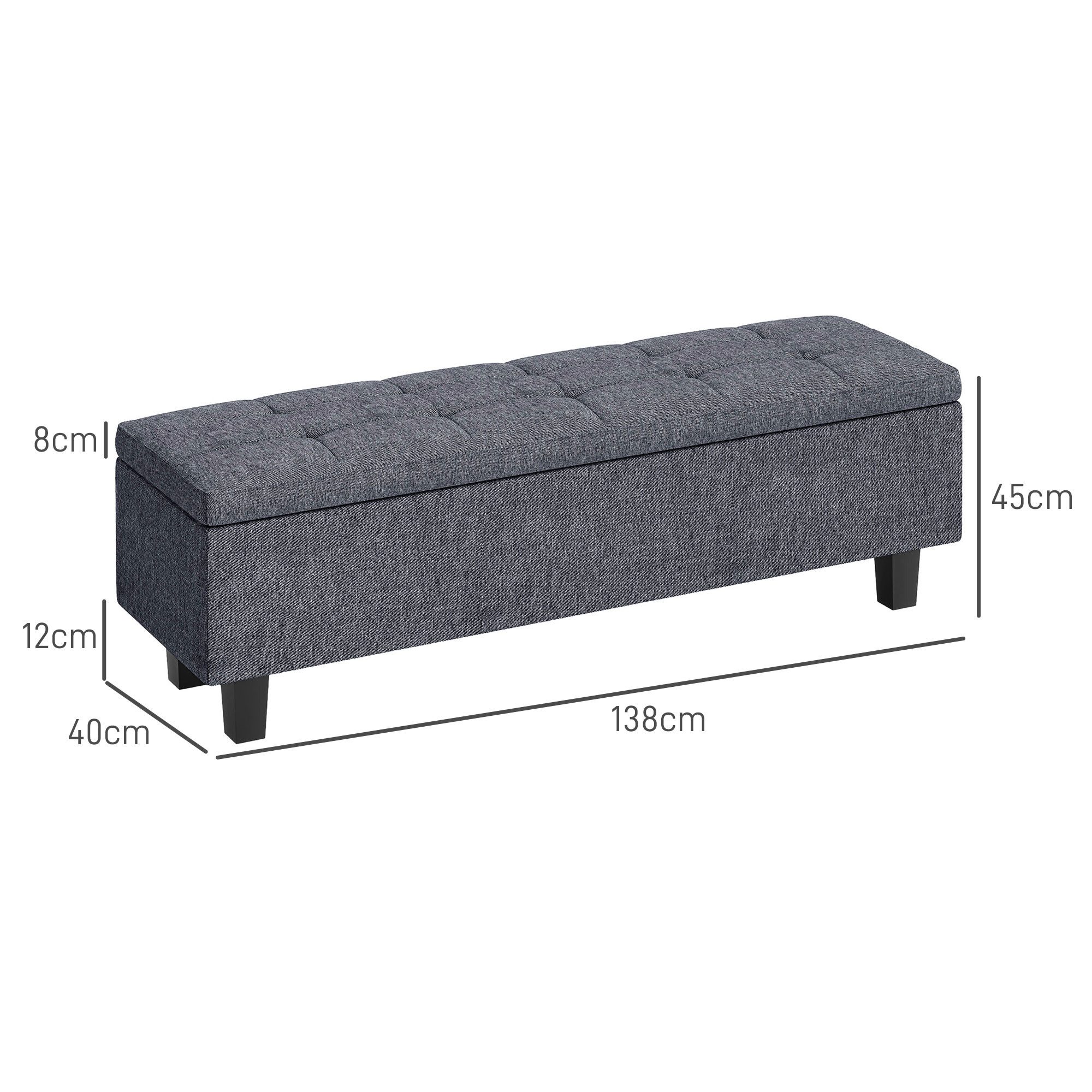 HOMCOM Polsterbank Sitzbank mit Stauraum, Leinenoptik, Holzbeine (Bettbank, 1-St., Truhebank), für Flur, Schlafzimmer, Wohnzimmer, 138 x 40 x 45 cm, Dunkelgrau