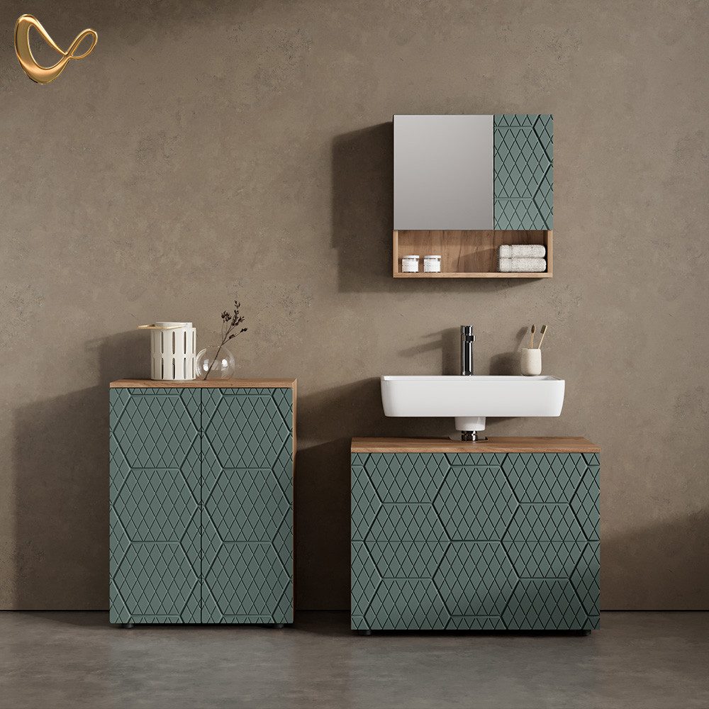 Livinity® Midischrank Ronco, Grün/Goldkraft Eiche/Grün, 60 x 81 cm günstig online kaufen