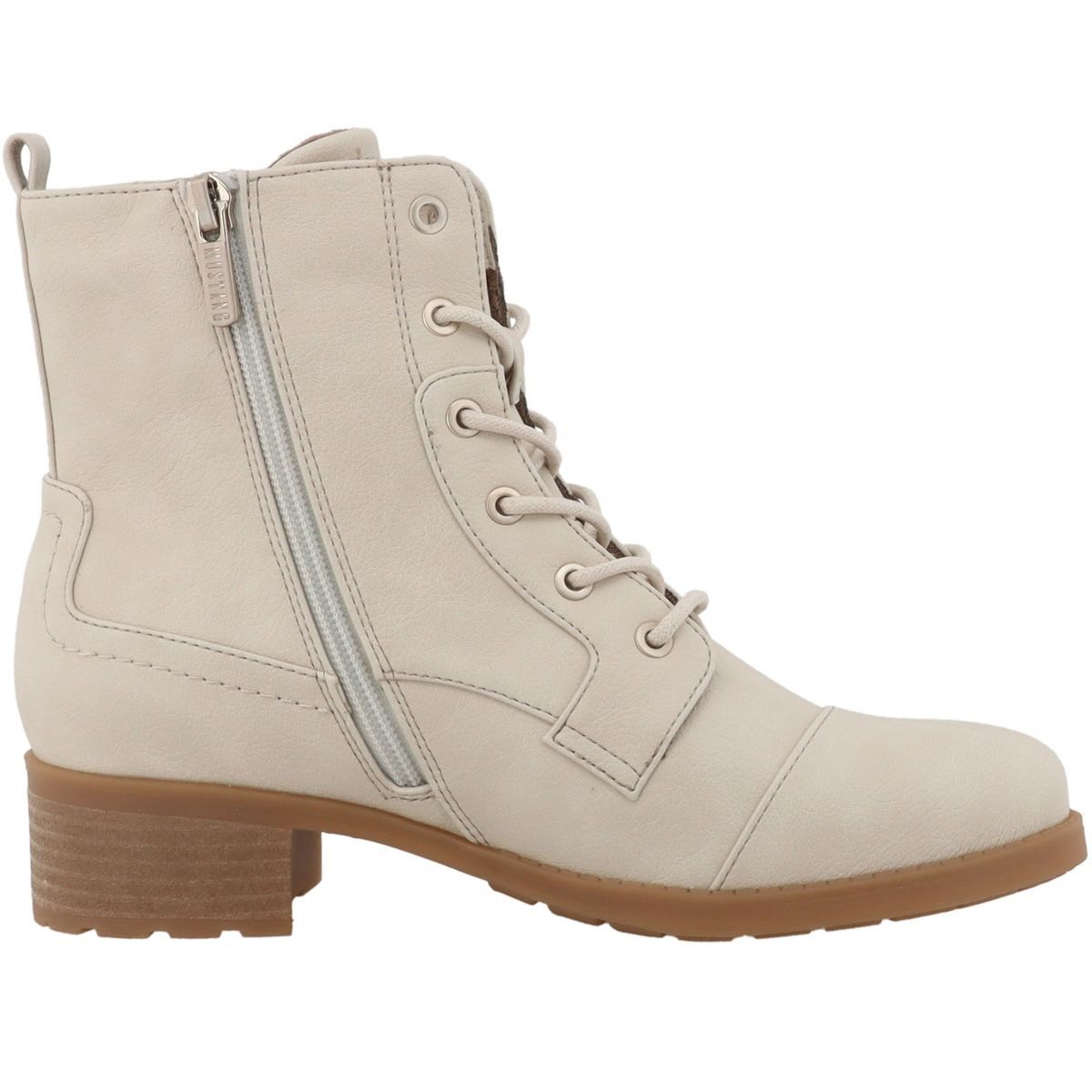 Mustang Shoes 15M0062011-cream Stiefelette Kurzstiefel mit Schnürung und Reißverschluss