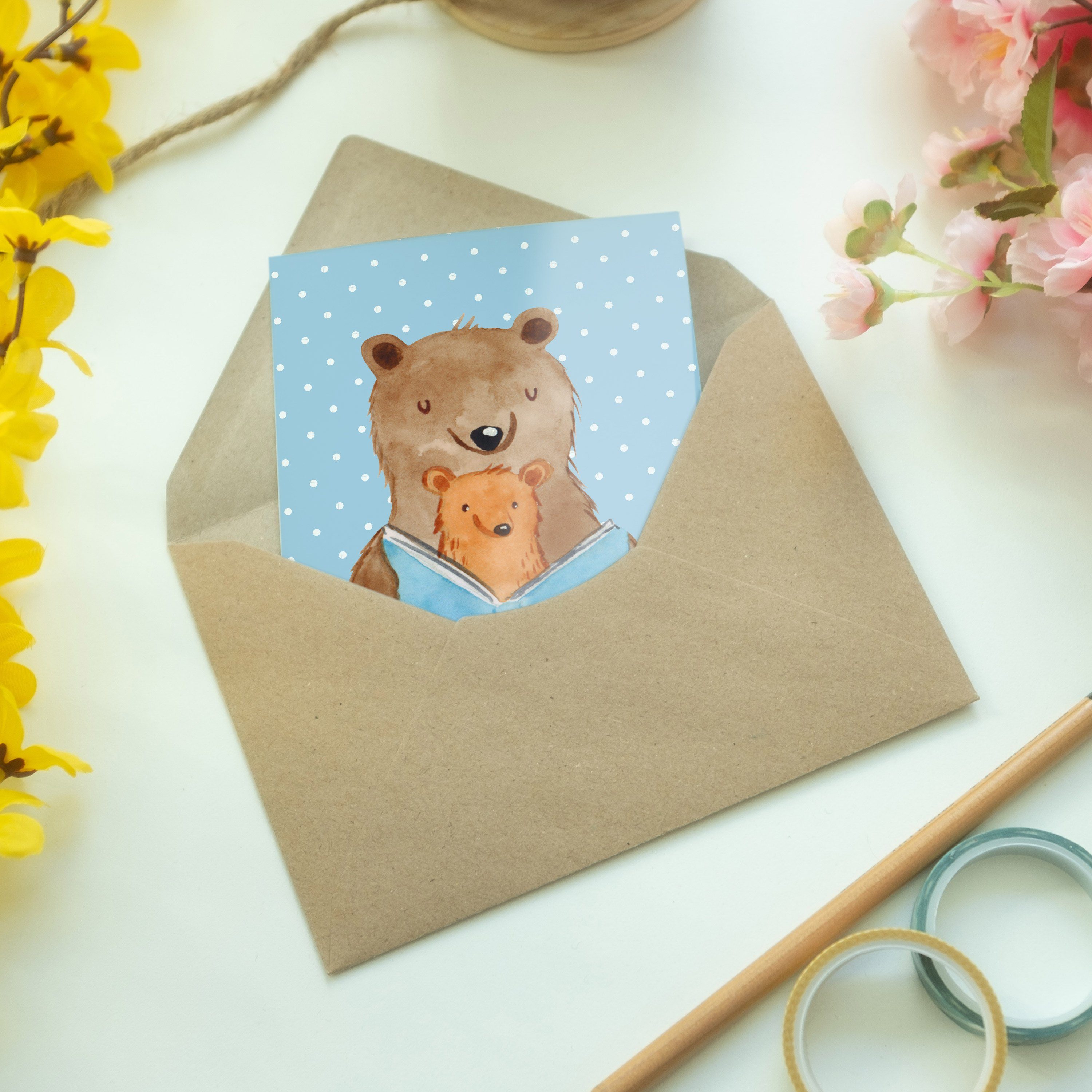 - Grußkarte Buch Blau & Vatertag, - Oma, Einl Bären Großmutter, Pastell Geschenk, Panda Mr. Mrs.