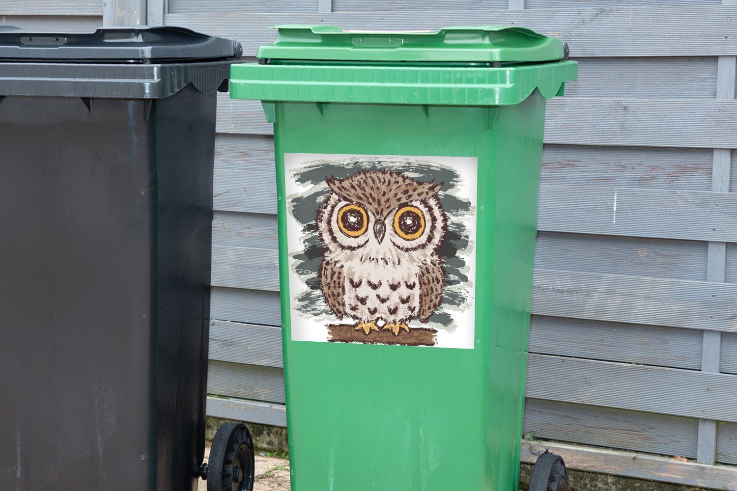 einer Sticker, Eule kleinen Mülltonne, (1 Container, Mülleimer-aufkleber, Wandsticker Abfalbehälter St), Illustration MuchoWow
