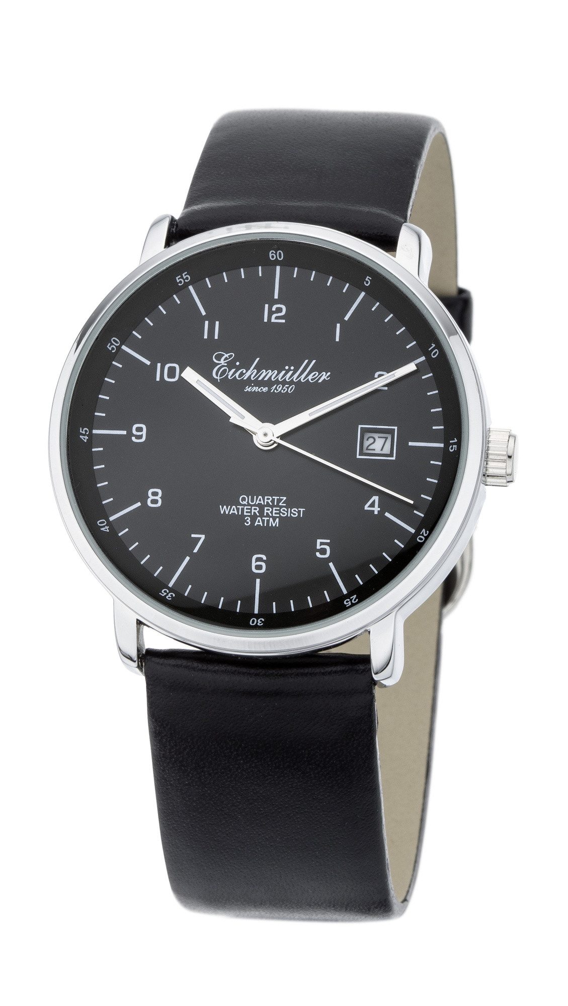 Quarzuhr Herrenuhr Klassische Armbanduhr, schwarzes Zifferblatt, 7027-02