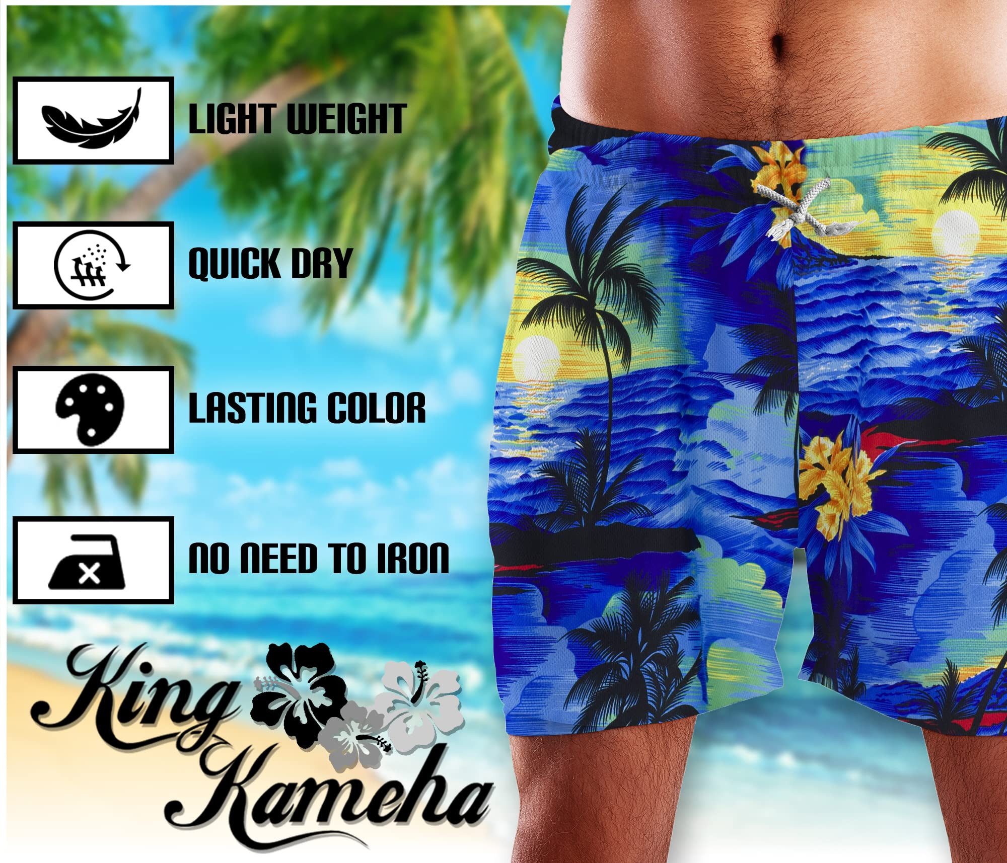 King Kameha Badeshorts Surf Funky Hawaii Bade-Shorts Mesh-Einsatz Verschluss Kordelzug Mit integriertem Mesh-Innenslip für extra Komfort – Bild 2 von 3