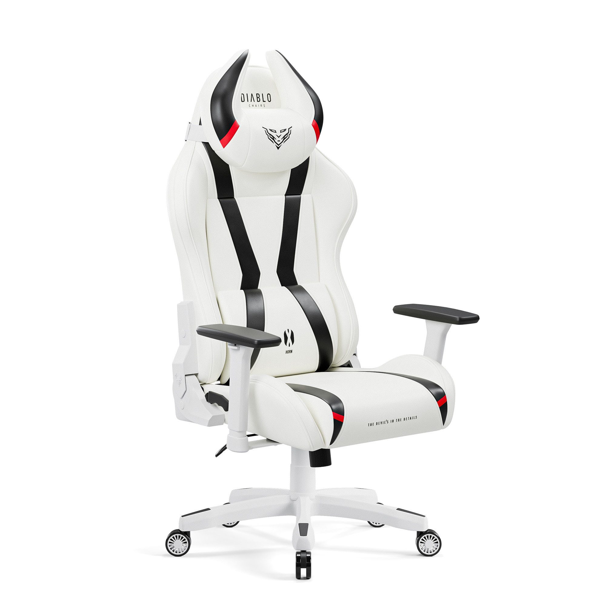 DIABLO CHAIRS Gaming-Stuhl X-Horn 2.0 HDS Kunstleder ergonomisch 3D-Armlehnen Kopfstütze (3D-Armlehnen, Memory-Schaum, HDS Kunstleder, Normal L King XL), Lendenkissen Wippfunktion 160° Metallbasis 2 Größen