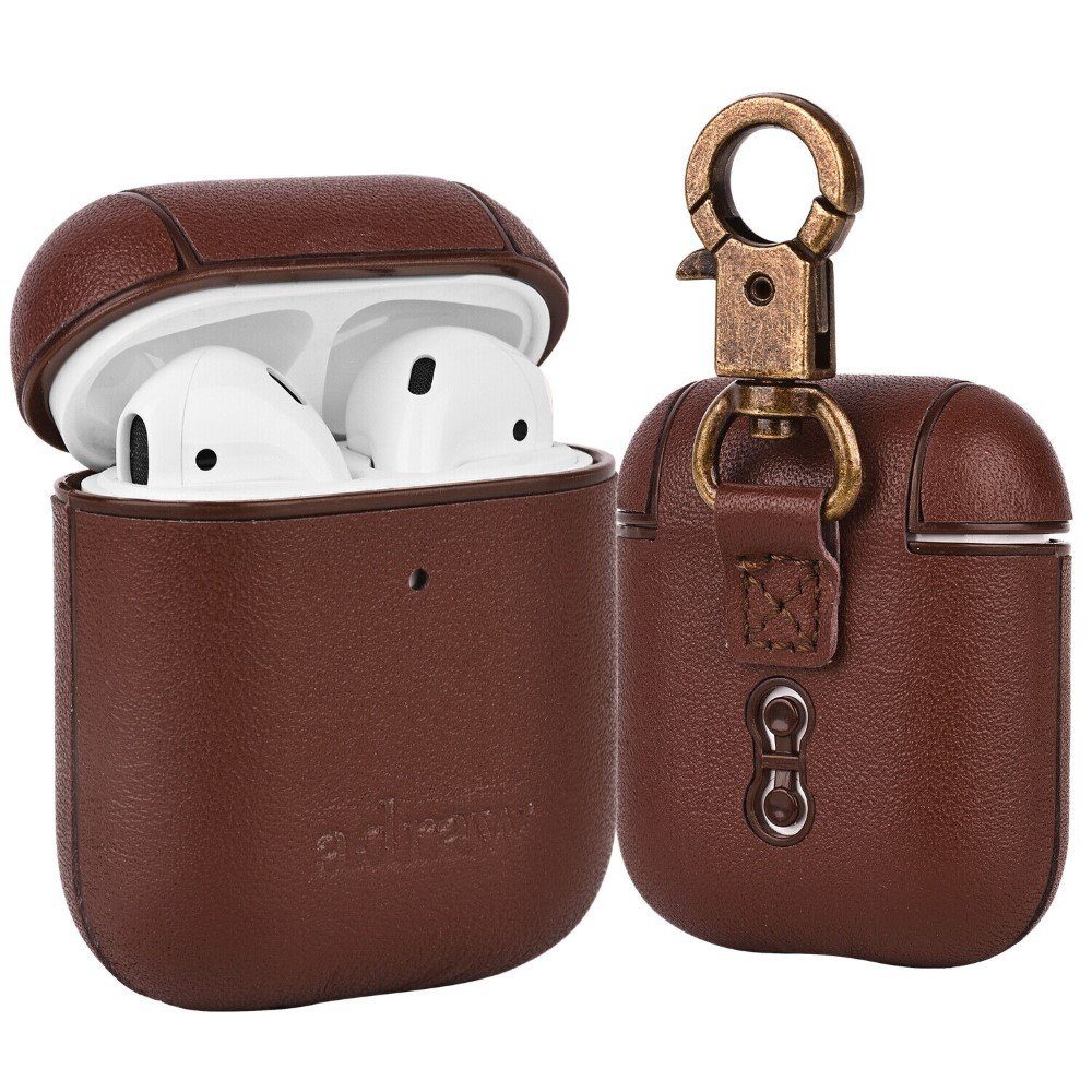 adraw Kopfhörer-Schutzhülle Leder AirPods Hülle: Schutzhülle für AirPods 1 & 2 - Braun, Schutzhülle aus Echtleder für AirPods, leicht und bequem.