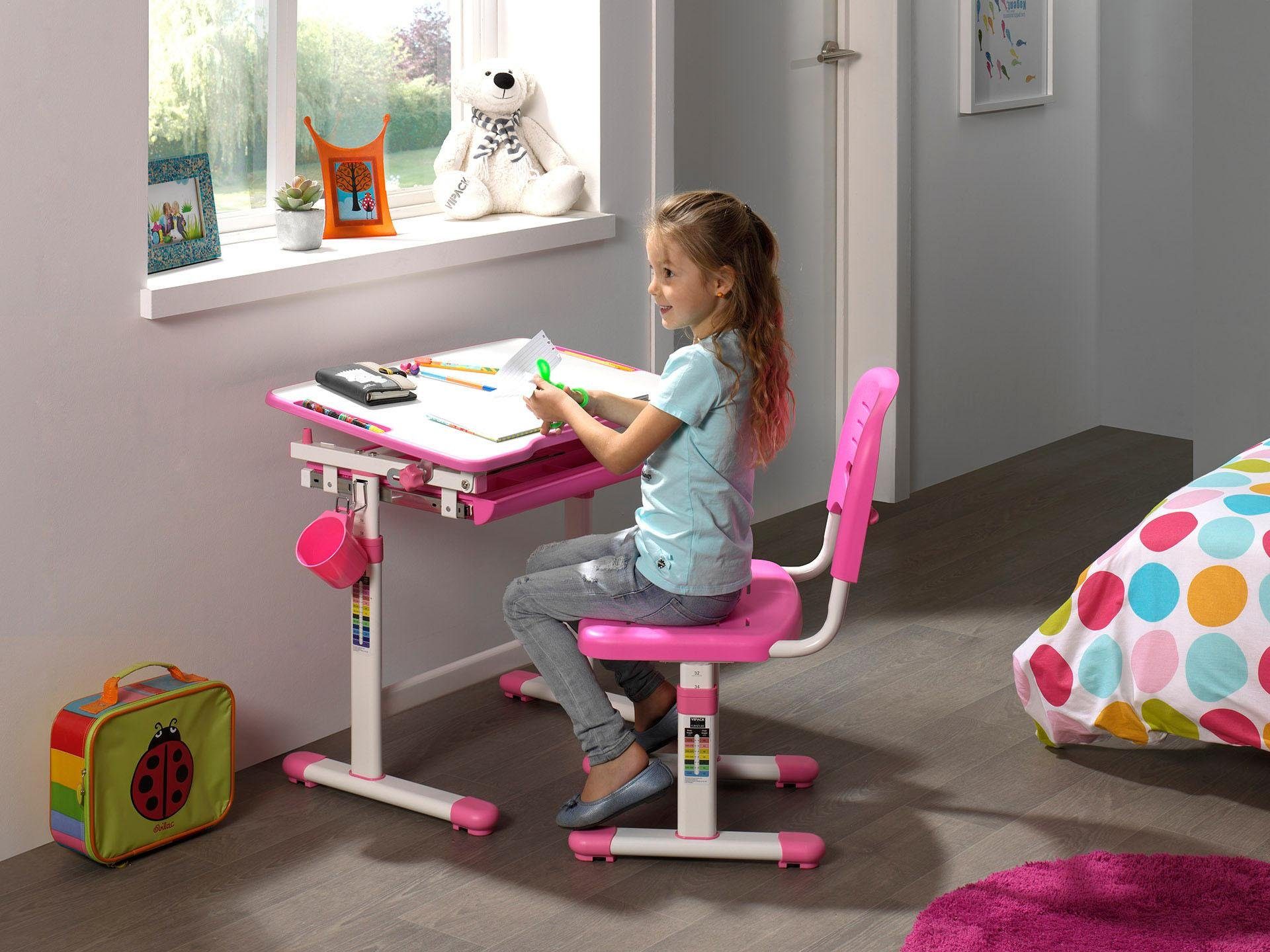 mit weiß/rosa Stauraumfach mit Comfortline (Set, höhenverstellbar, ergenomisch Schülerschreibtsich, Vipack Kinderschreibtisch Stuhl),