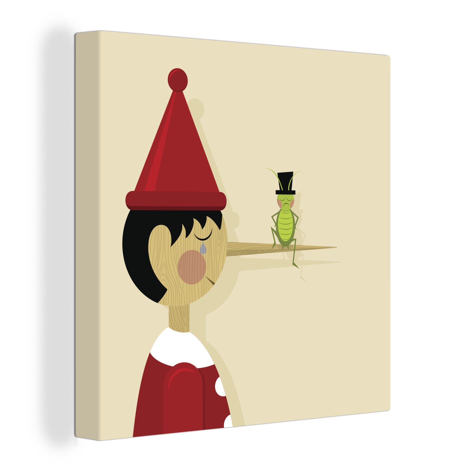 OneMillionCanvasses® Leinwandbild Eine Illustration von Pinocchio und der sprechenden Grille, (1 St), Leinwand Bilder für Wohnzimmer Schlafzimmer