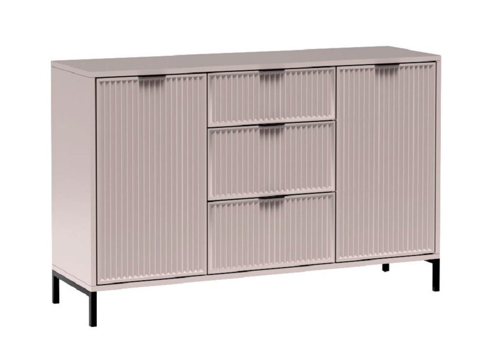 Furnix Hochkommode Sideboard LINKI LS2 in Industrial-, Loft-Design mit Metallgestell, mit 2 Türen und 3 Schubladen, B135 cm x H86 cm x T40,6 cm Kaschmir