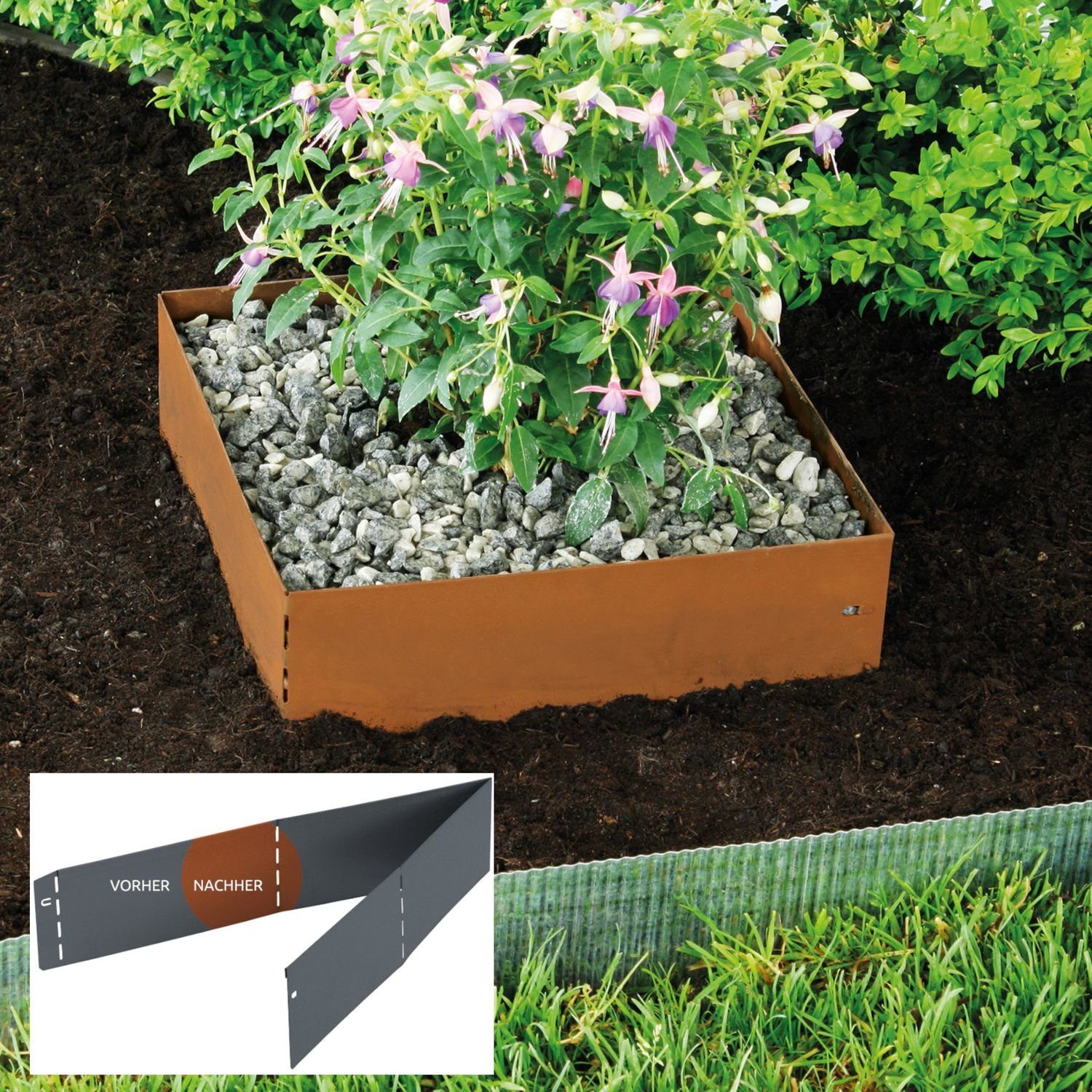 Bellissa Rasenkante Bellissa Rasenkante Square Corten 30x30cm H20cm Beetumrandung Beeteinf