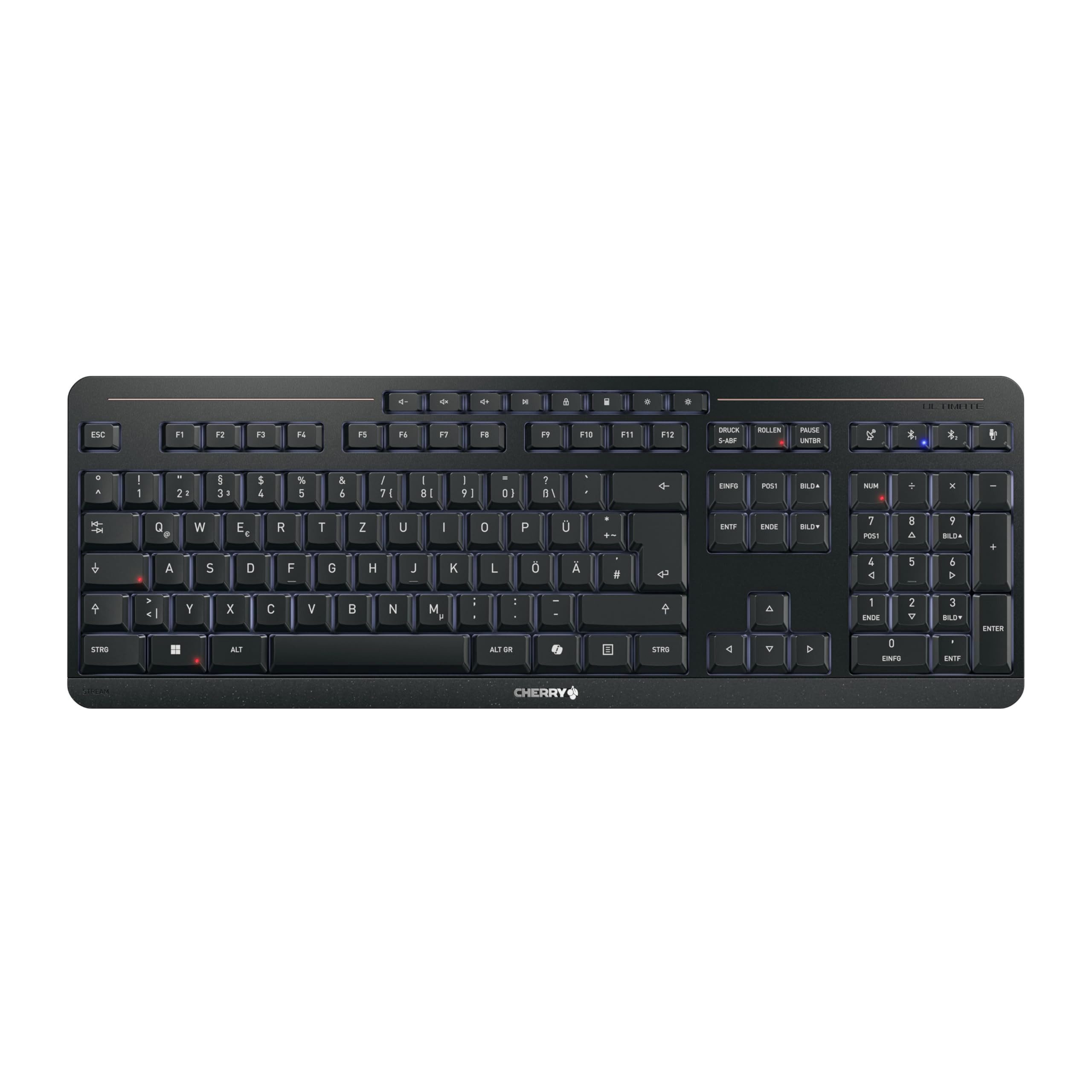 Cherry JK-8570DE-2 Tastatur (Kabellose Multi-Device-Tastatur mit Beleuchtung, Deutsches Layout)