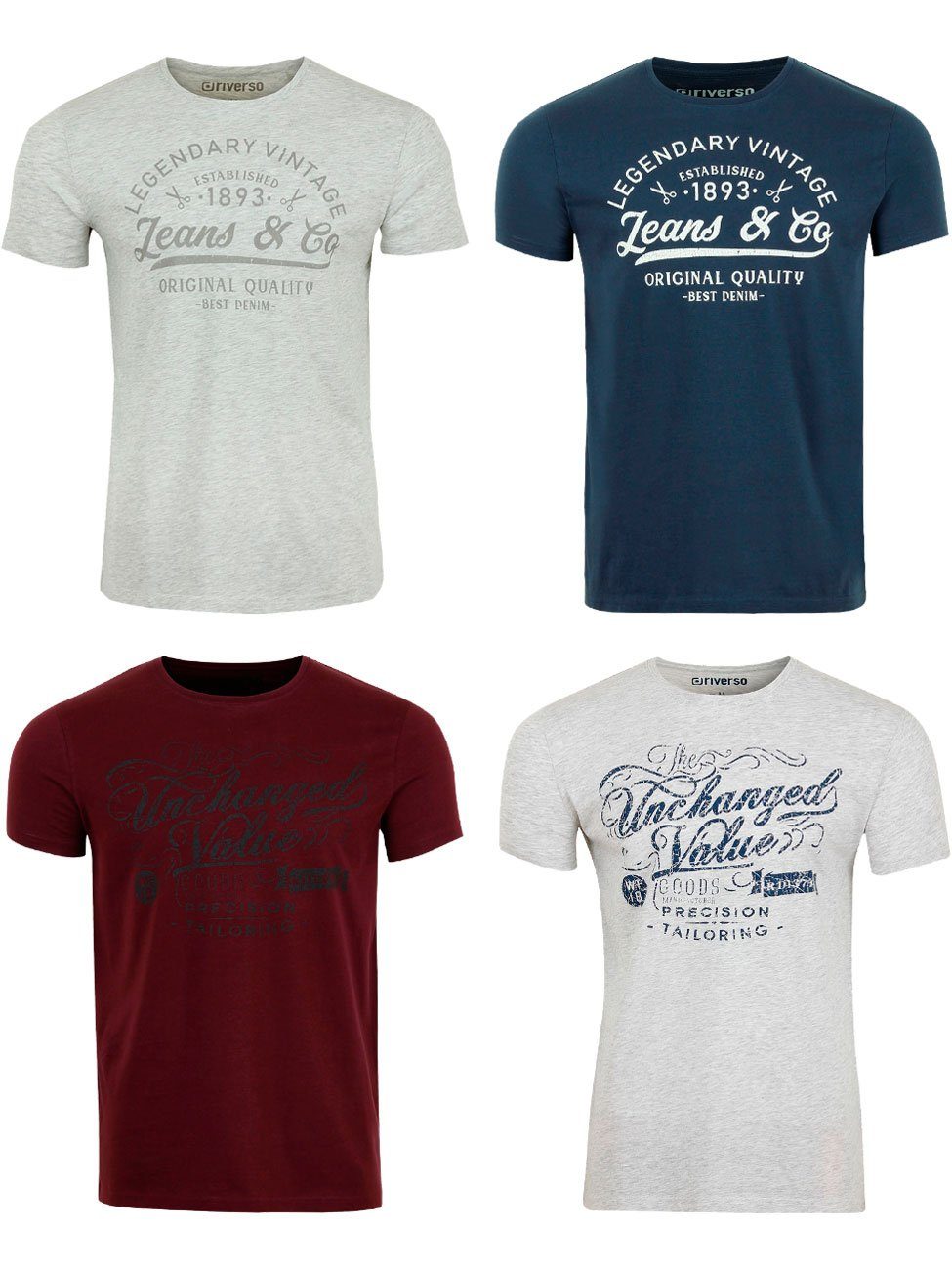 riverso T-Shirt Tee Herren Shirt Rundhalsausschnitt 24 mit 100% RIVLeon Pack Printshirt Fit (4-tlg) aus Baumwolle Kurzarm Regular