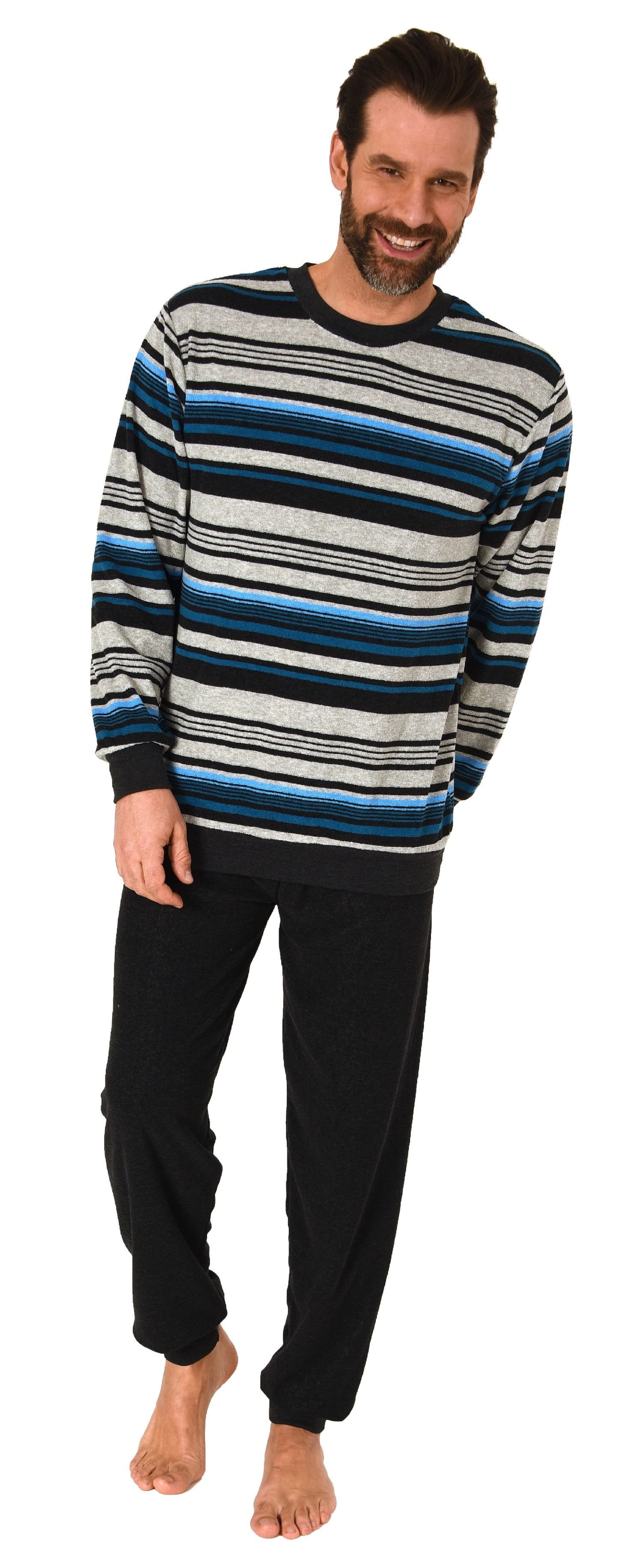 Normann Pyjama Herren Frottee Schlafanzug langarm mit Bündchen in gestreift günstig online kaufen