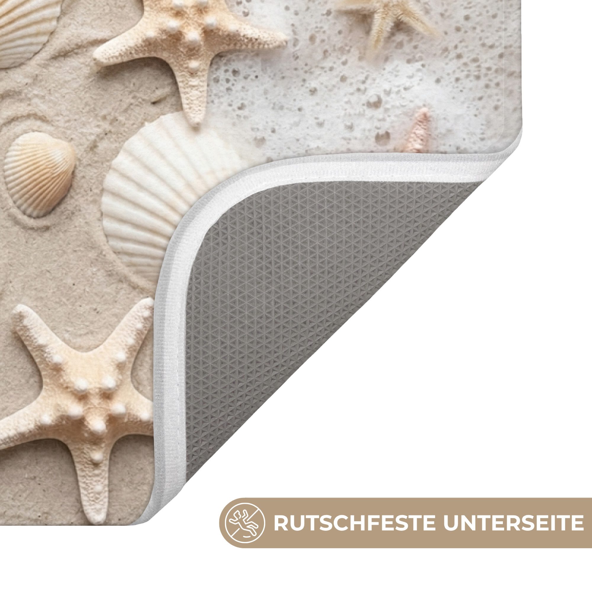 OnlyWow Badematte Muscheln - Seesterne - Strand, Höhe 10 mm, Polyester, Rechteckig, Badezimmerteppich, Badteppich, Rutschfest, Badvorleger, Waschbar – Bild 3 von 5