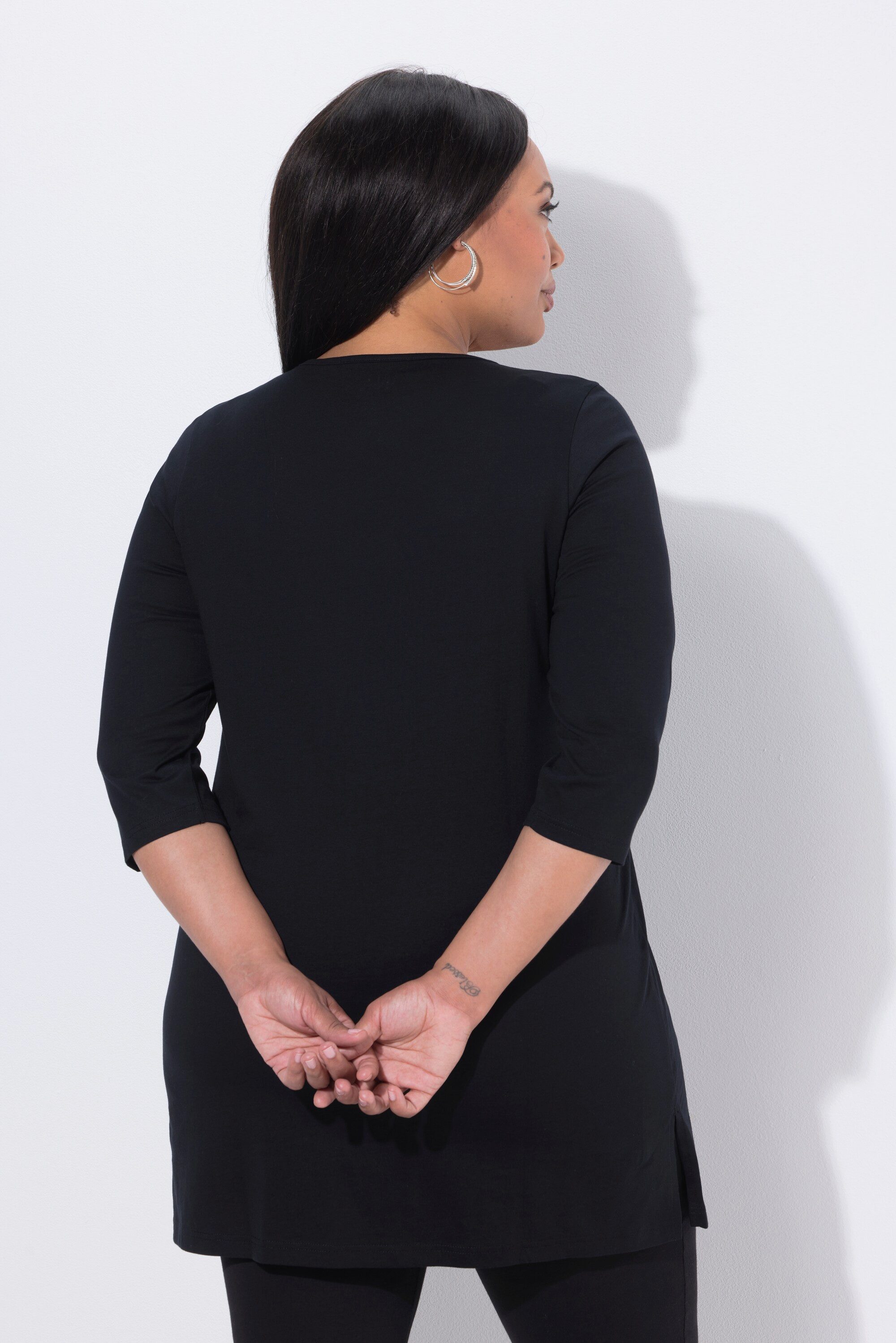 Ulla Popken Longshirt Longshirt Nieten A-Linie Rundhals 3/4-Arm