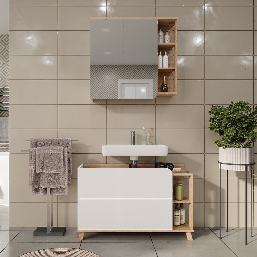 Vicco Badmöbel-Set Karen, Sonoma/Weiß, 2 Teile, (2-St., 2er Set)