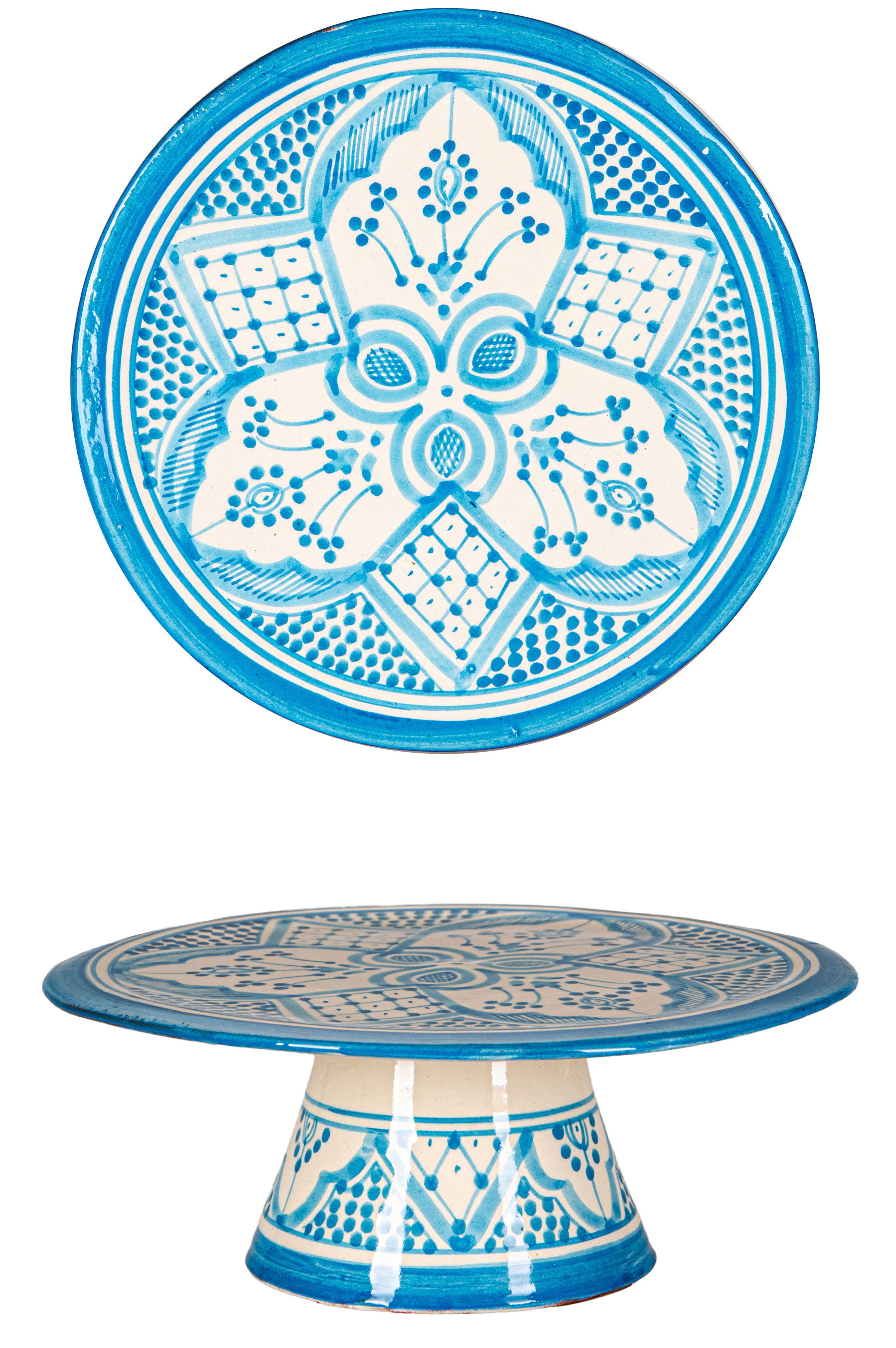 Marrakesch Orient & Mediterran Interior Tortenplatte Orientalische Keramik Tortenplatte Tortenständer Safroun Blau, Handarbeit