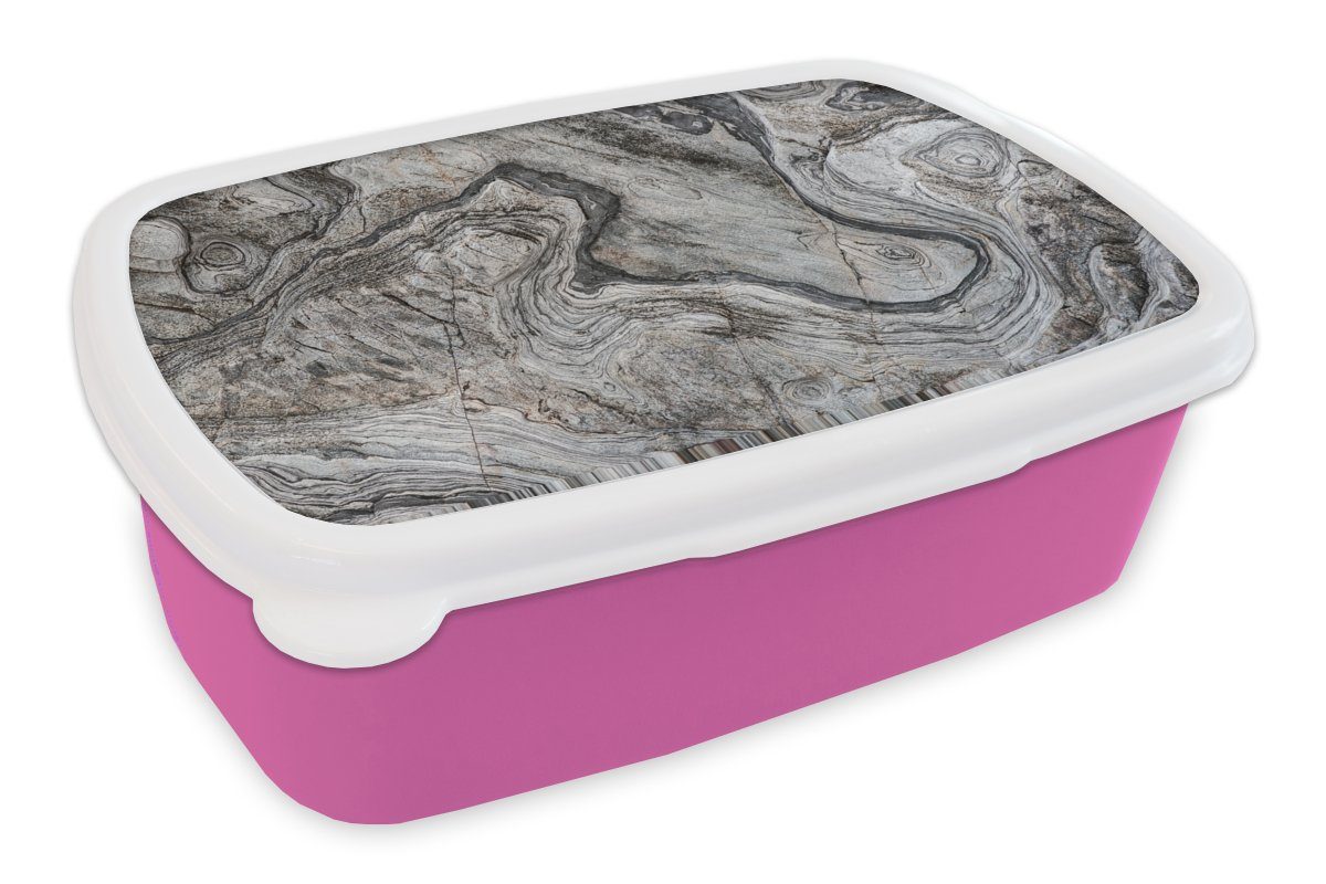MuchoWow Lunchbox Marmor - Stein - Schwarz - Weiß, Kunststoff, (2-tlg), Brotbox für Erwachsene, Brotdose Kinder, Snackbox, Mädchen, Kunststoff rosa