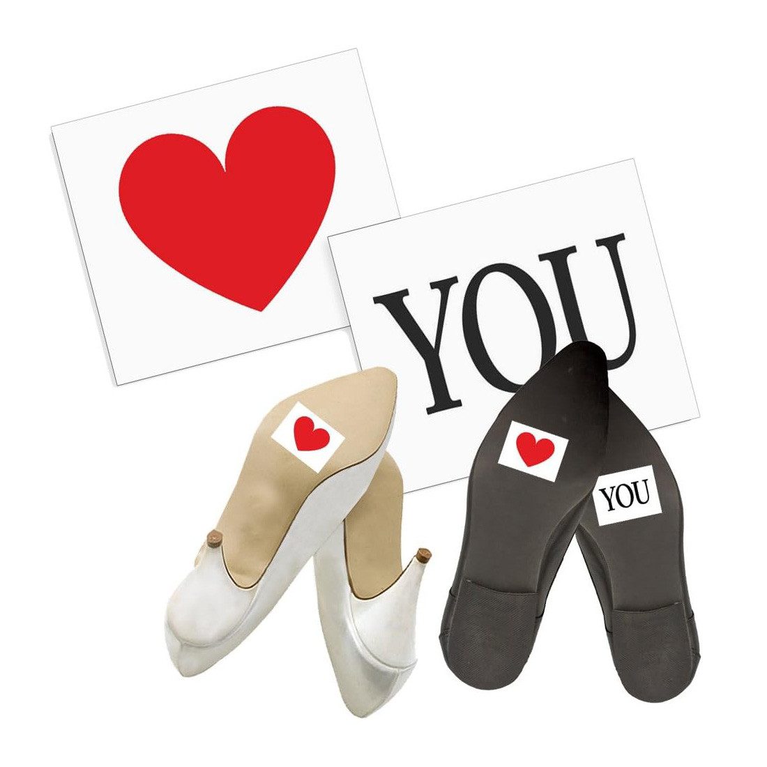 partydeco Sticker, Schuhaufkleber Hochzeit 4,5x3,5cm rotes Herz / Aufschrift YOU 2 Stück