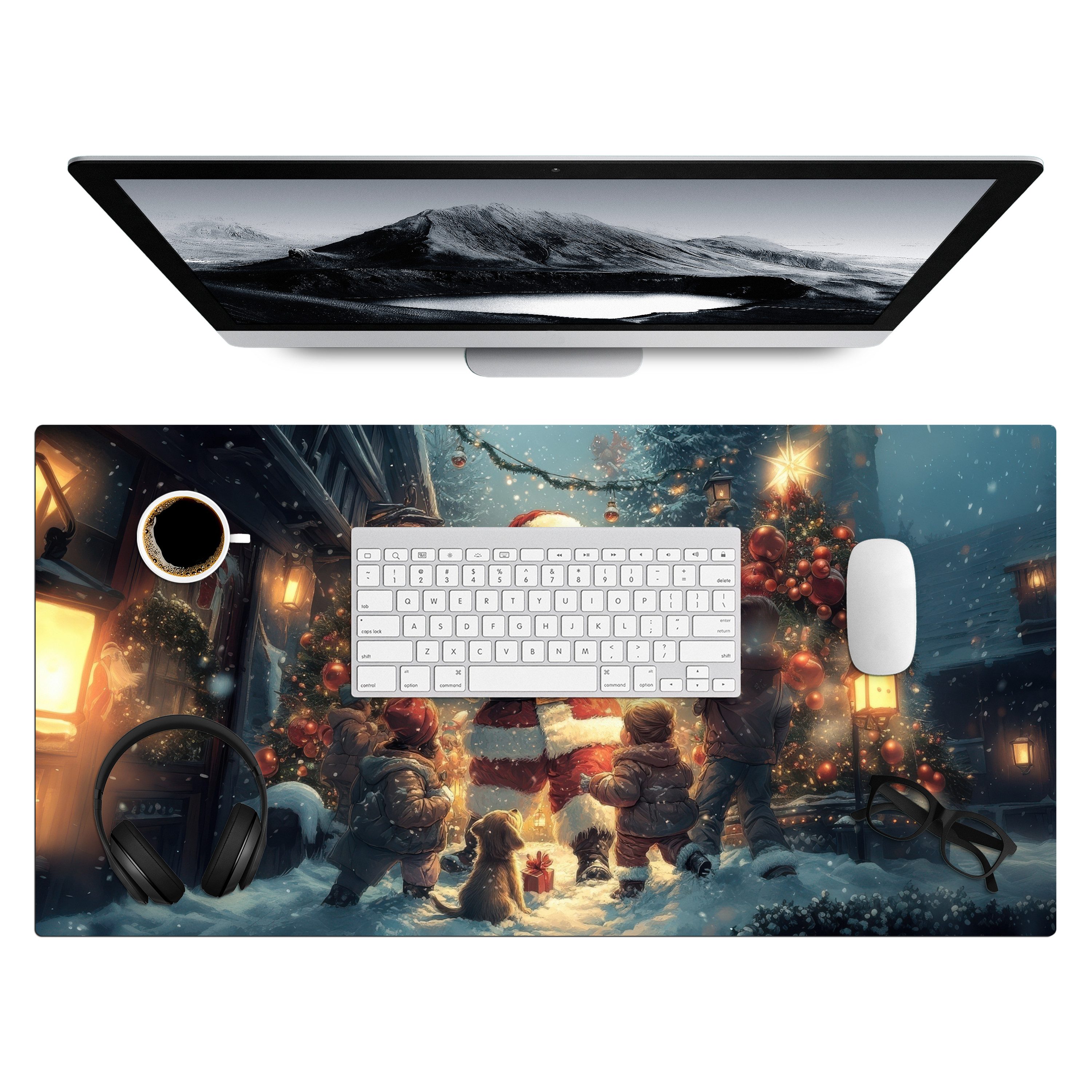MuchoWow Gaming Mauspad Weihnachtsstimmung - Schnee - Farbenfroh (1-St), Gaming Mauspad XXL, Schreibtischunterlage, Desk Mat Groß, 80x40 cm