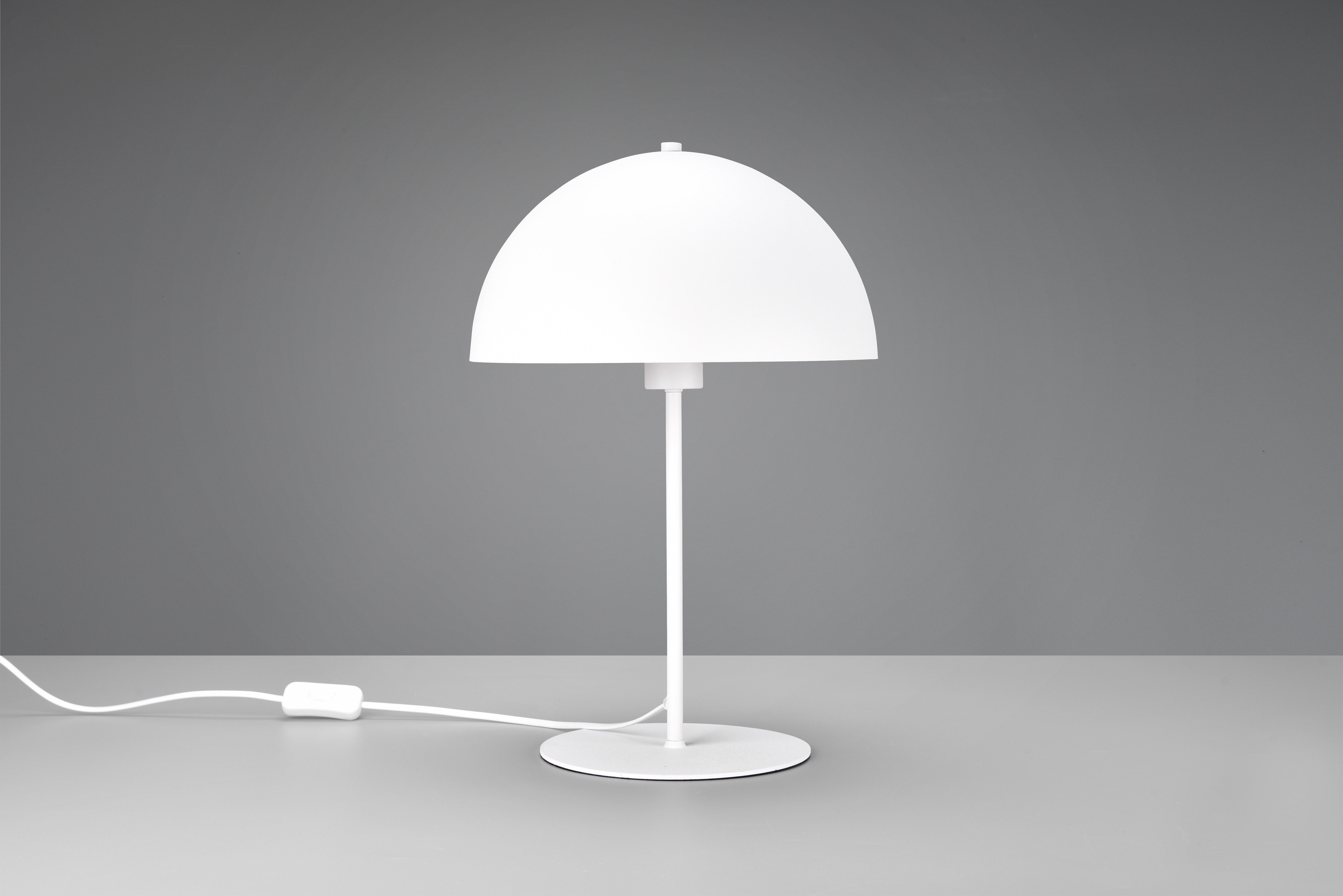 my home Schreibtischlampe MANON, Tischlampe Pilzform Höhe 45cm Ø 30cm, exkl 1x E27 Leuchtmittel, Ein-/Ausschalter, Leuchtmittel wechselbar, warmweiß - kaltweiß, Schreibtisch Leuchte mit weißem Schirm, Schnurschalter mit 180cm Kabel