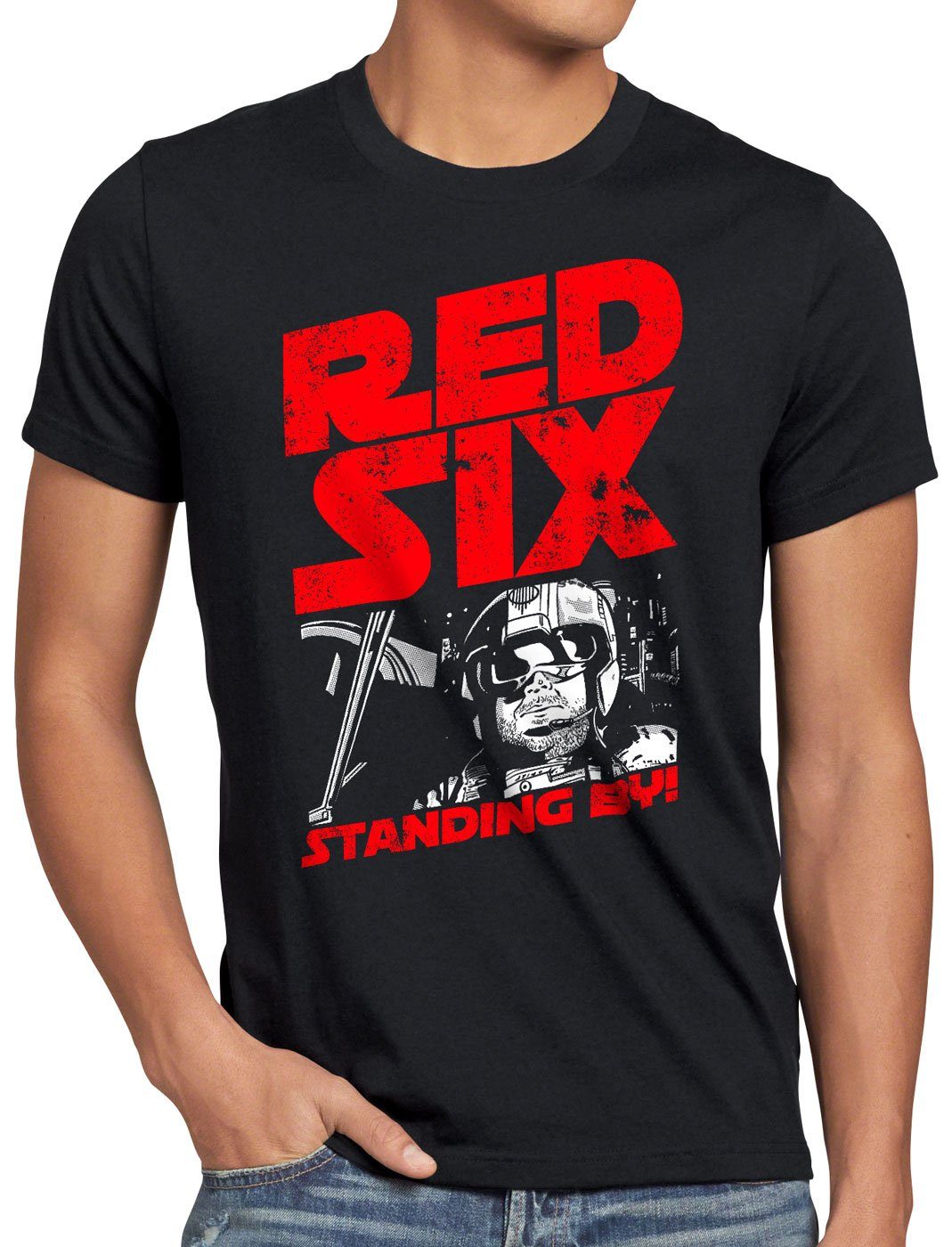 style3 Print-Shirt Herren T-Shirt Standing By yavin x-wing pilot jek porkins
