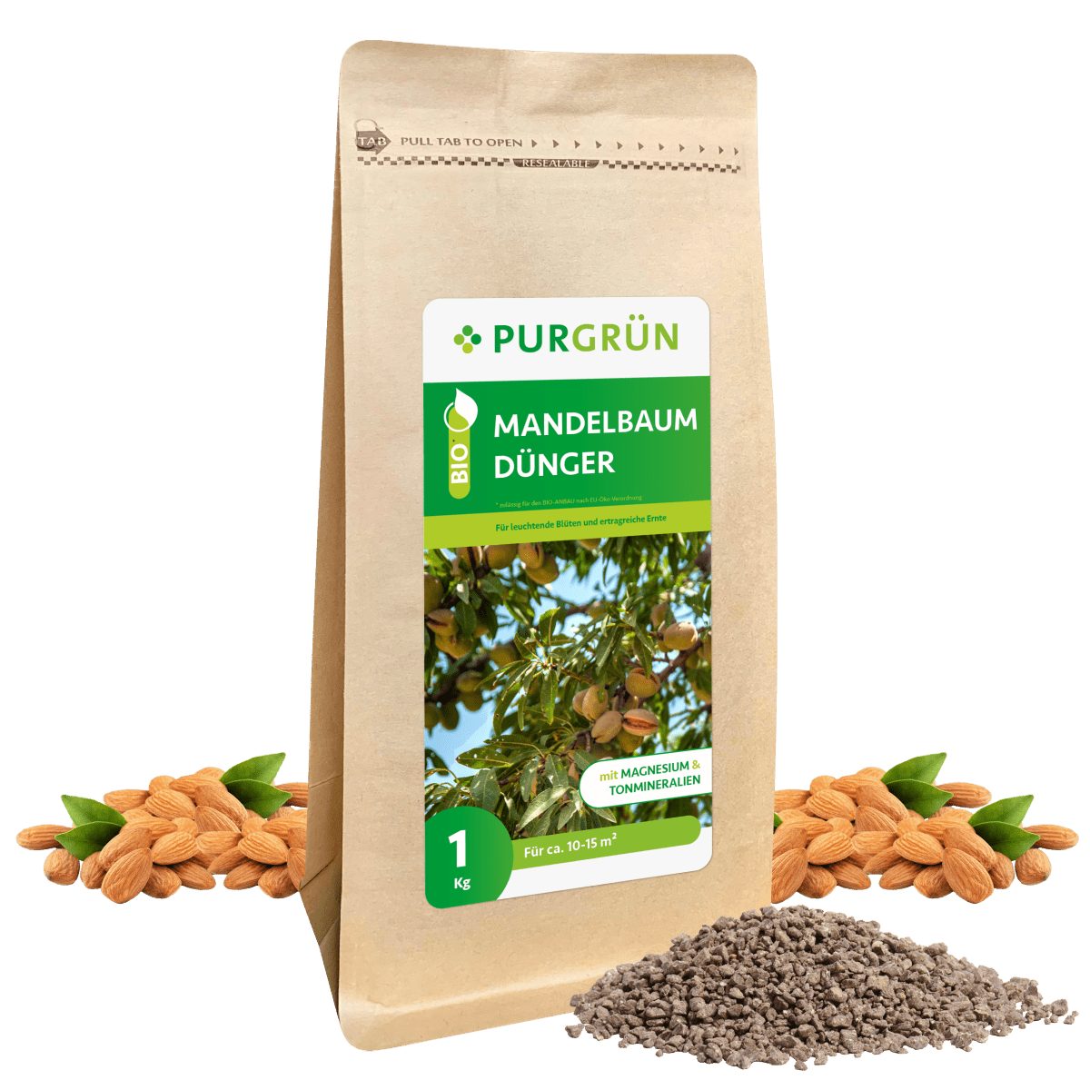 Gartendünger Purgrün Bio Mandelbaum Dünger, NPK 6+3+8, Magnesium, 1 kg